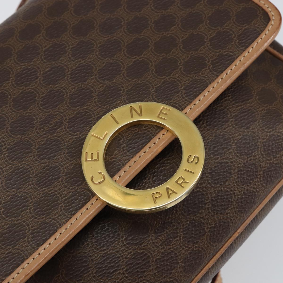 CELINE Macadam Canvas Circle Shoulder Bag PVC Leather Brown Gold Auth 153317