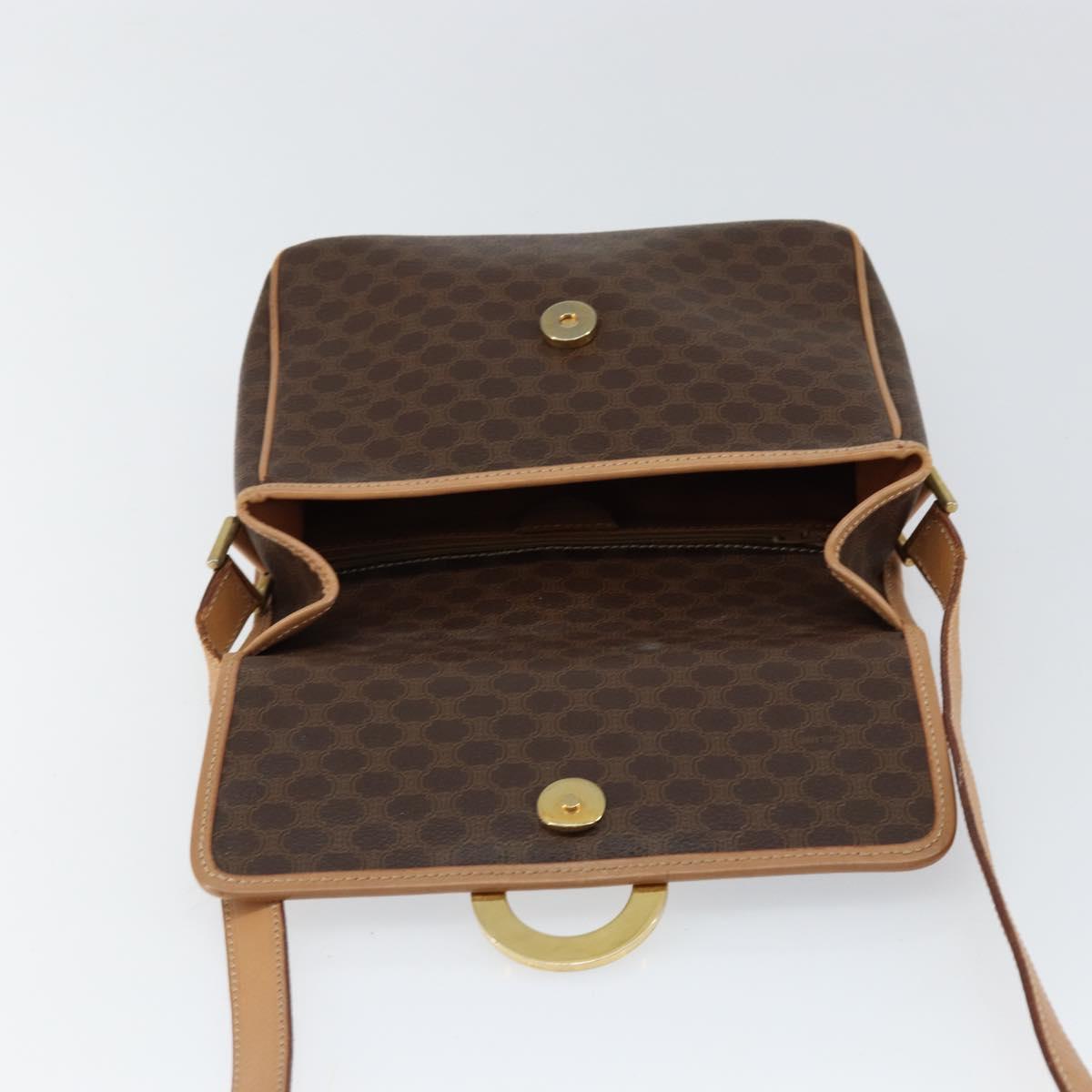 CELINE Macadam Canvas Circle Shoulder Bag PVC Leather Brown Gold Auth 153317