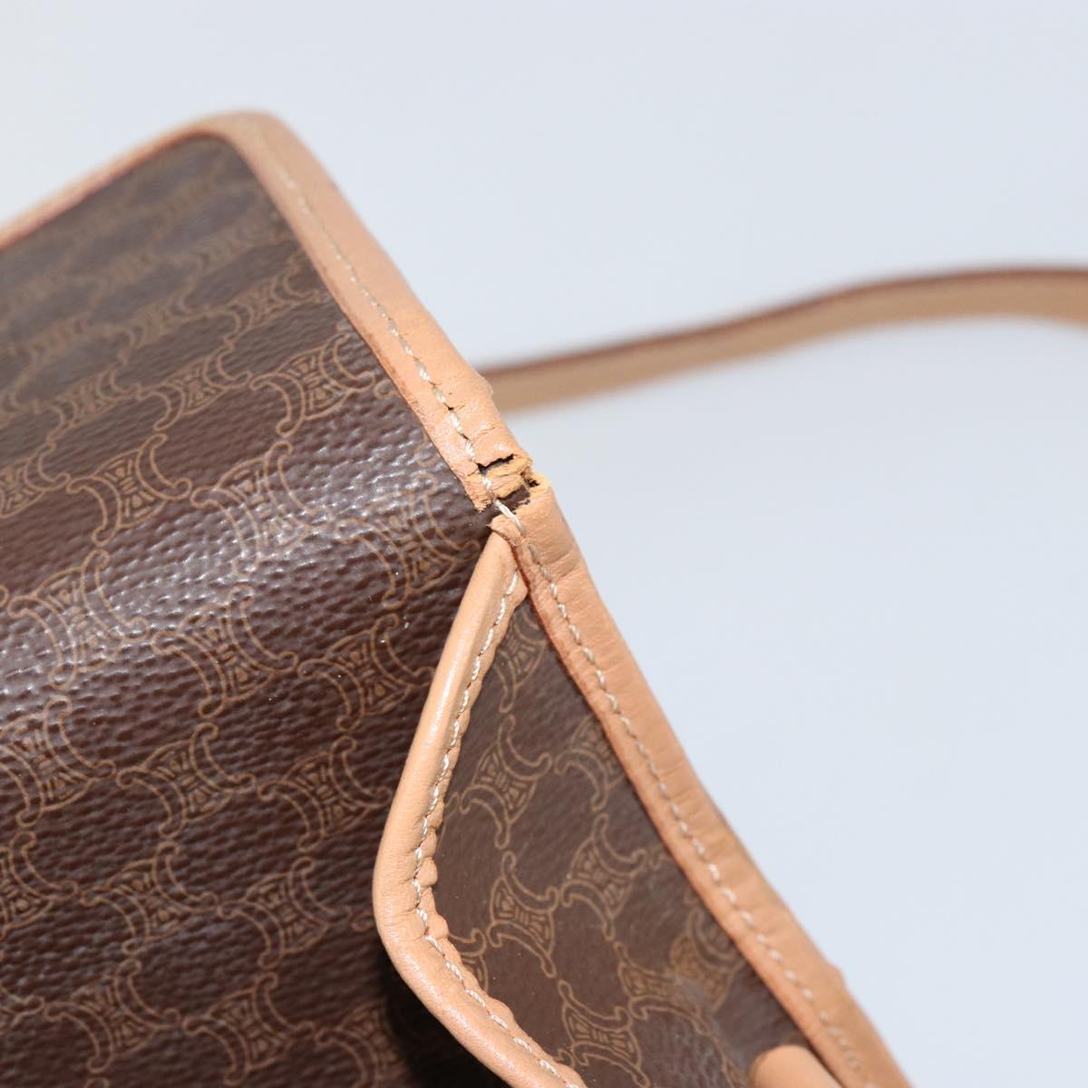 CELINE Macadam Canvas Circle Shoulder Bag PVC Leather Brown Gold Auth 153317