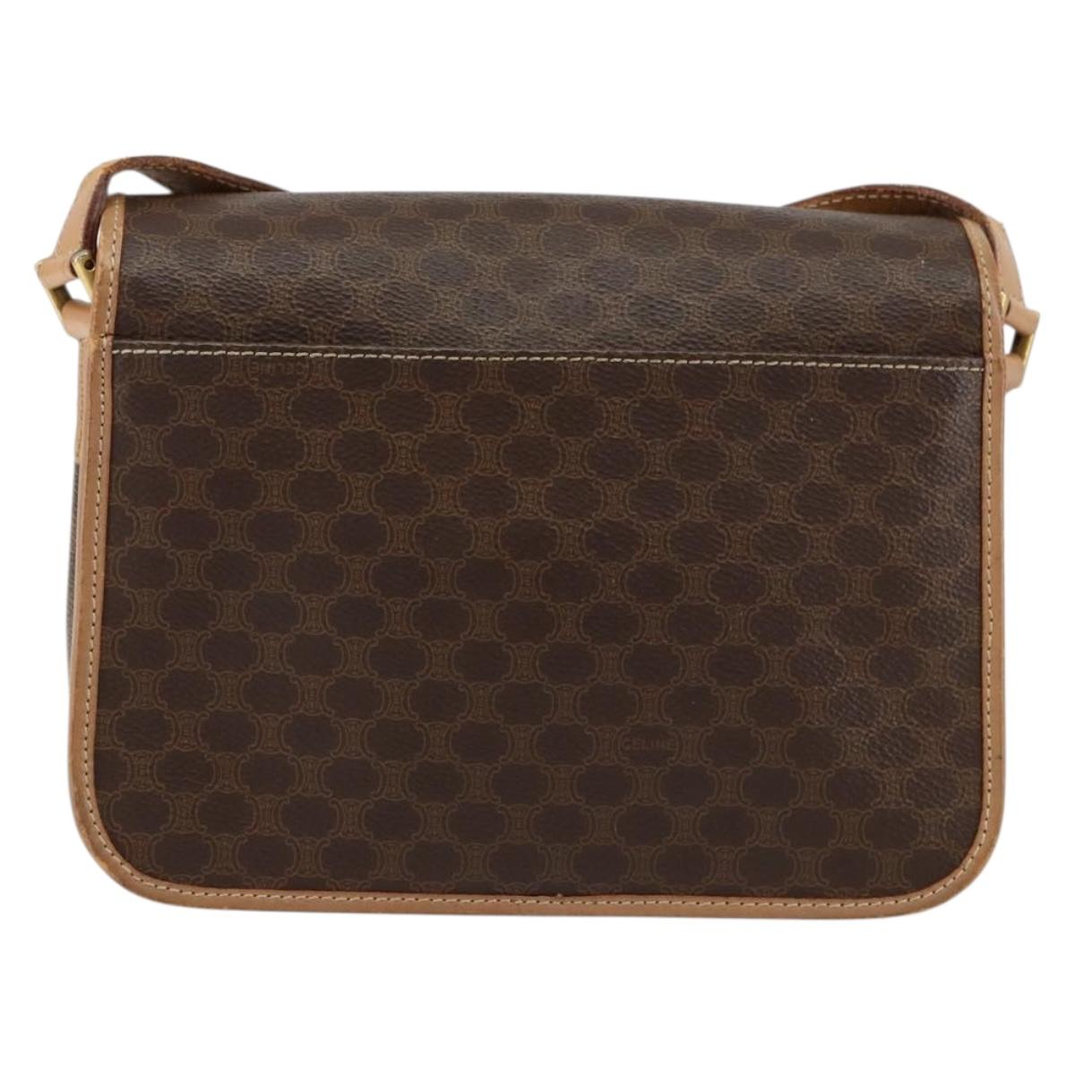 CELINE Macadam Canvas Circle Shoulder Bag PVC Leather Brown Gold Auth 153317