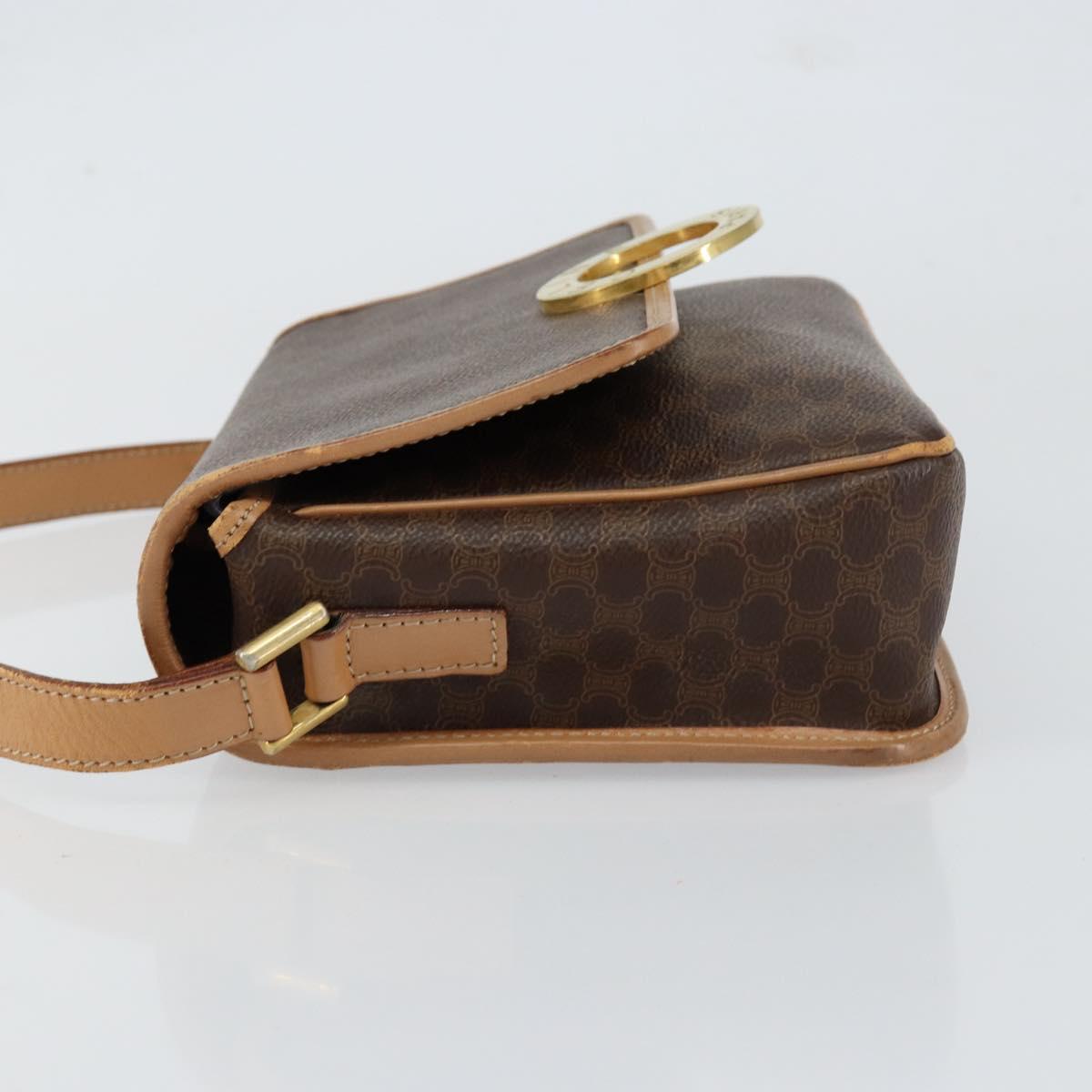 CELINE Macadam Canvas Circle Shoulder Bag PVC Leather Brown Gold Auth 153317