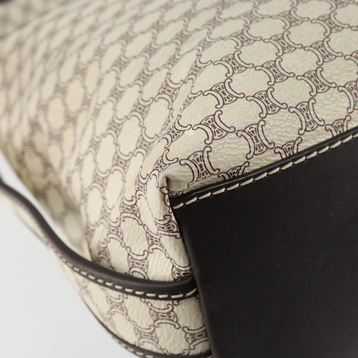 CELINE Macadam Canvas Shoulder Bag PVC Leather White Gold Auth 153319