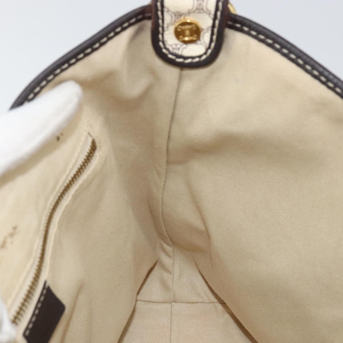 CELINE Macadam Canvas Shoulder Bag PVC Leather White Gold Auth 153319