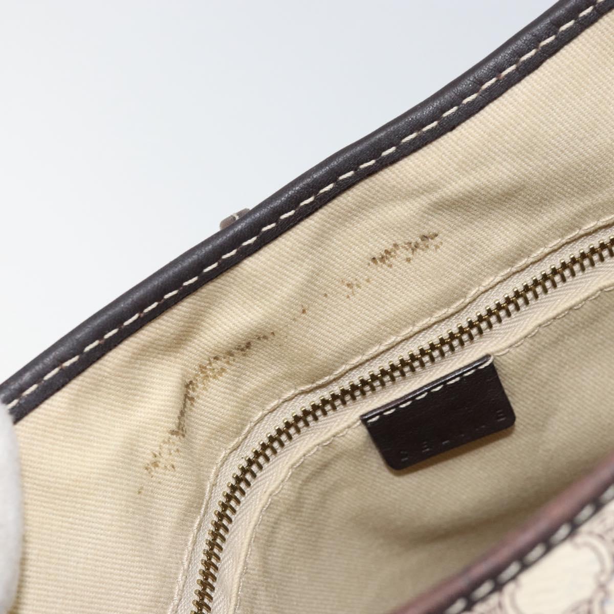 CELINE Macadam Canvas Shoulder Bag PVC Leather White Gold Auth 153319