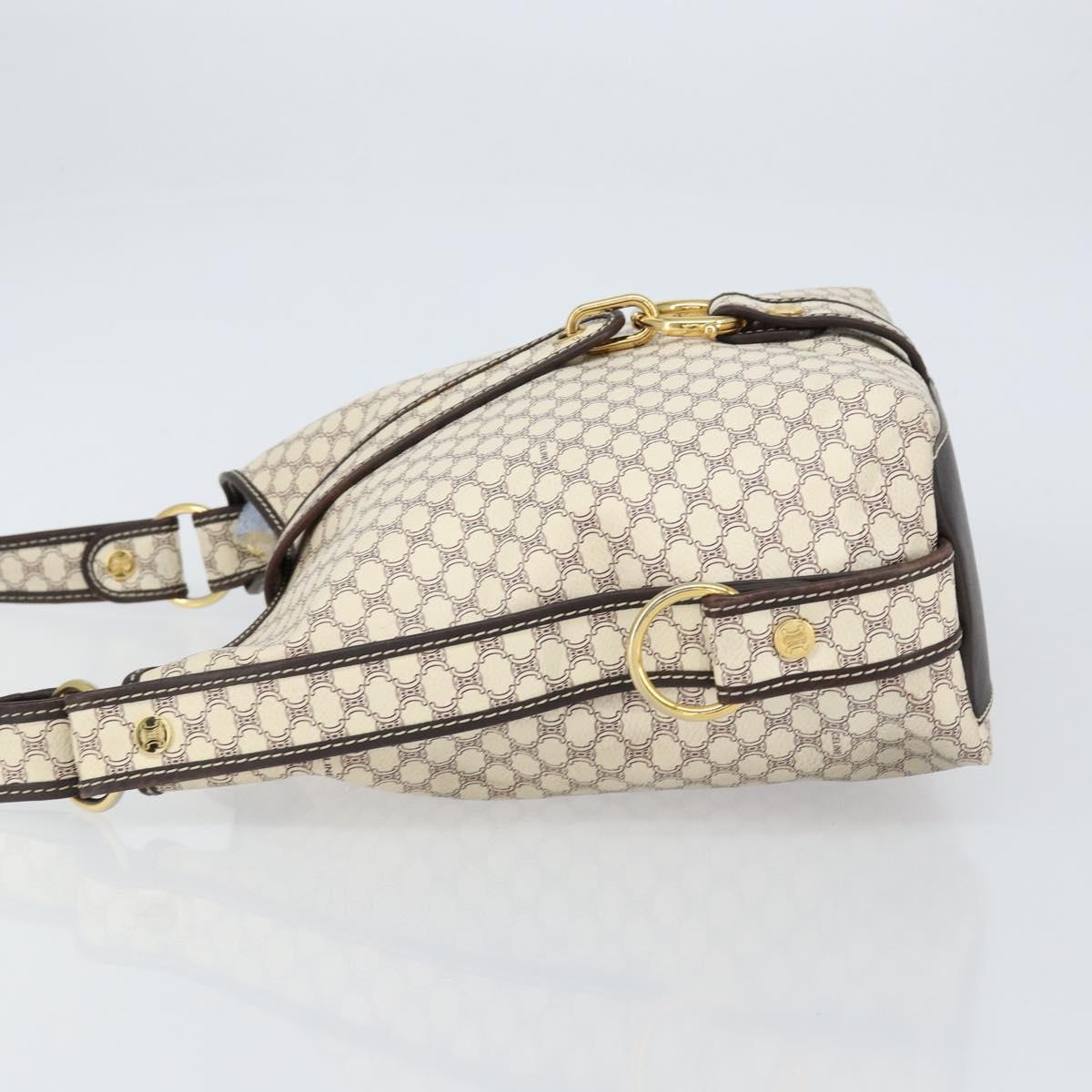 CELINE Macadam Canvas Shoulder Bag PVC Leather White Gold Auth 153319