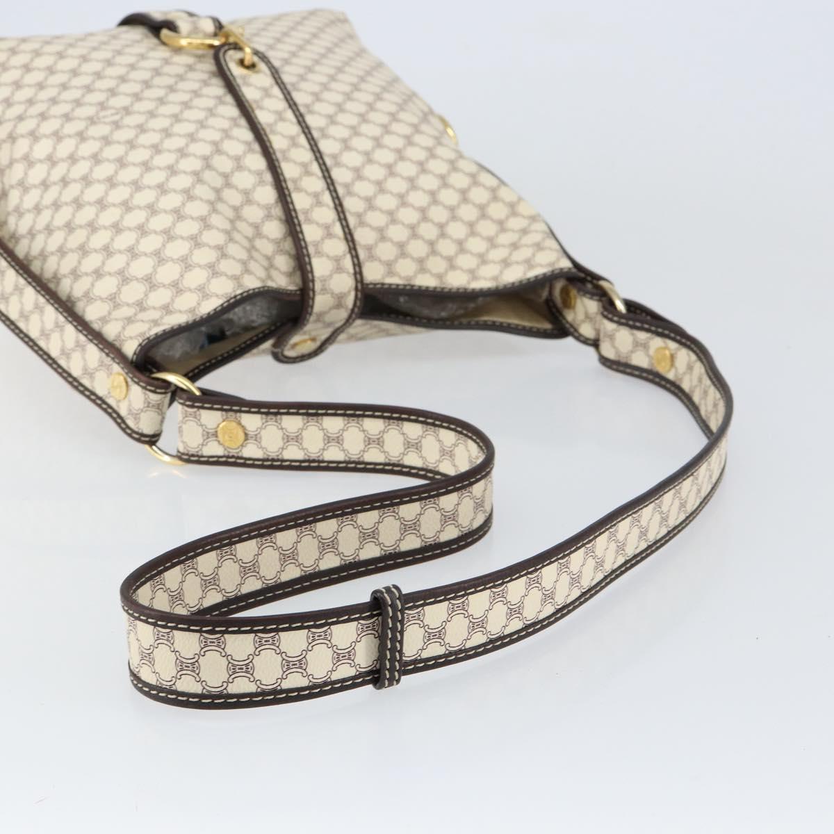 CELINE Macadam Canvas Shoulder Bag PVC Leather White Gold Auth 153319