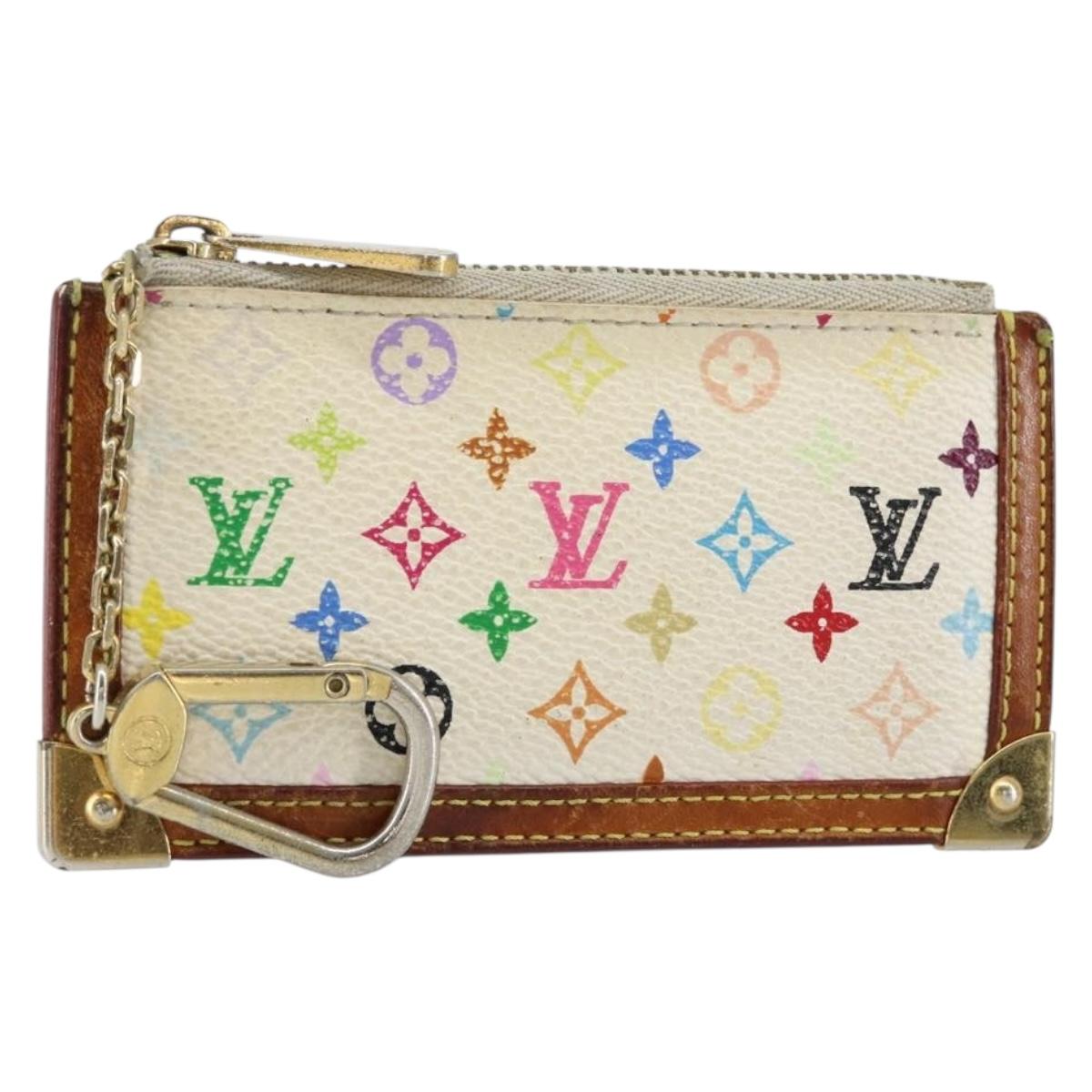 LOUIS VUITTON Multicolor Pochette Cles Coin Purse White M92655 LV Auth 153320