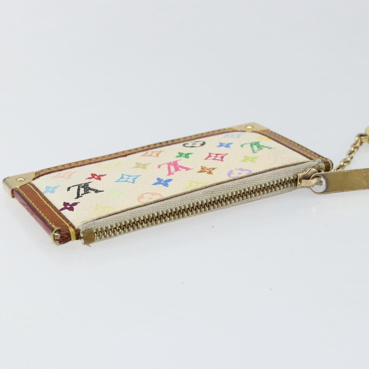 LOUIS VUITTON Multicolor Pochette Cles Coin Purse White M92655 LV Auth 153320