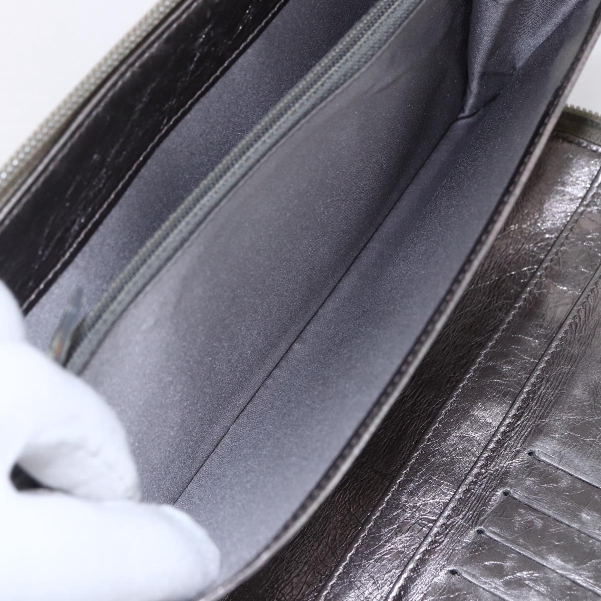 CHANEL Long Wallet Leather Silver CC Auth 153323