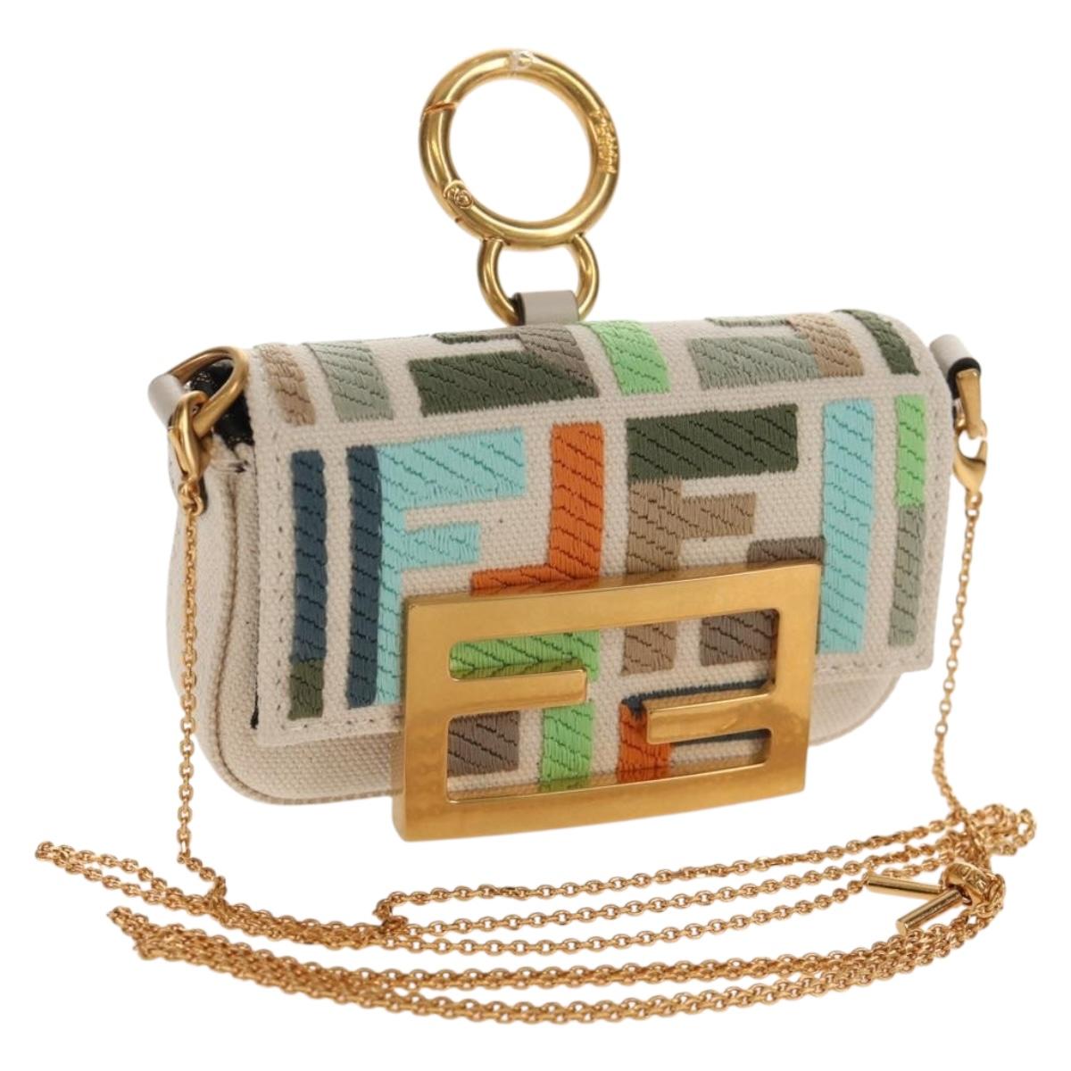 FENDI Zucca Canvas Nano Baguette Pouch Multicolor Auth 153326M