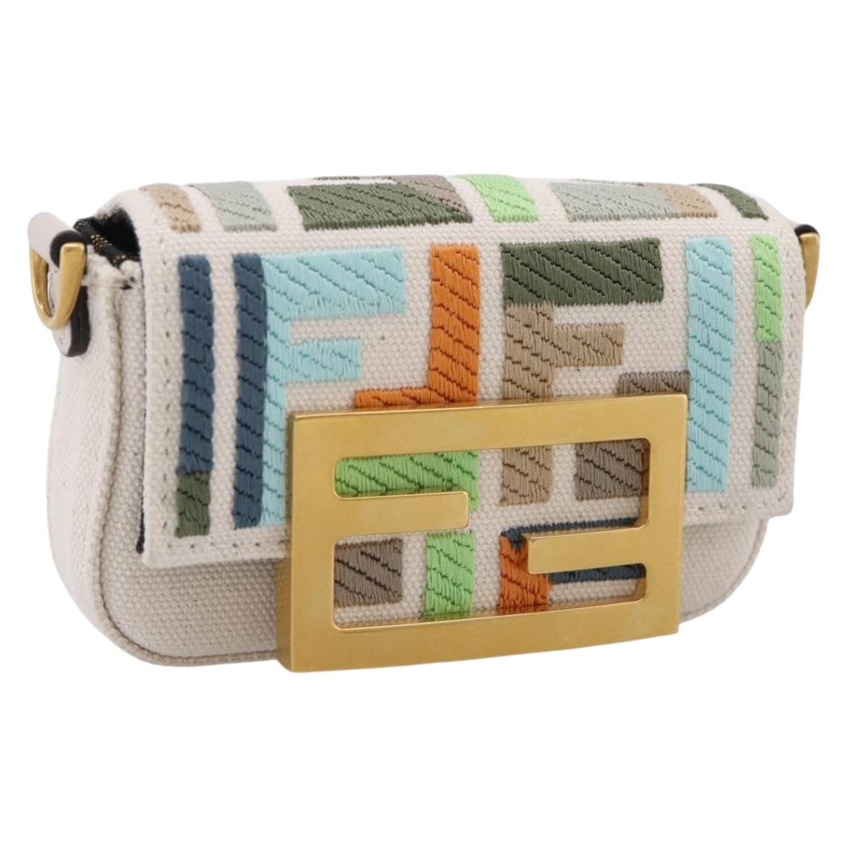FENDI Zucca Canvas Nano Baguette Pouch Multicolor Auth 153326M