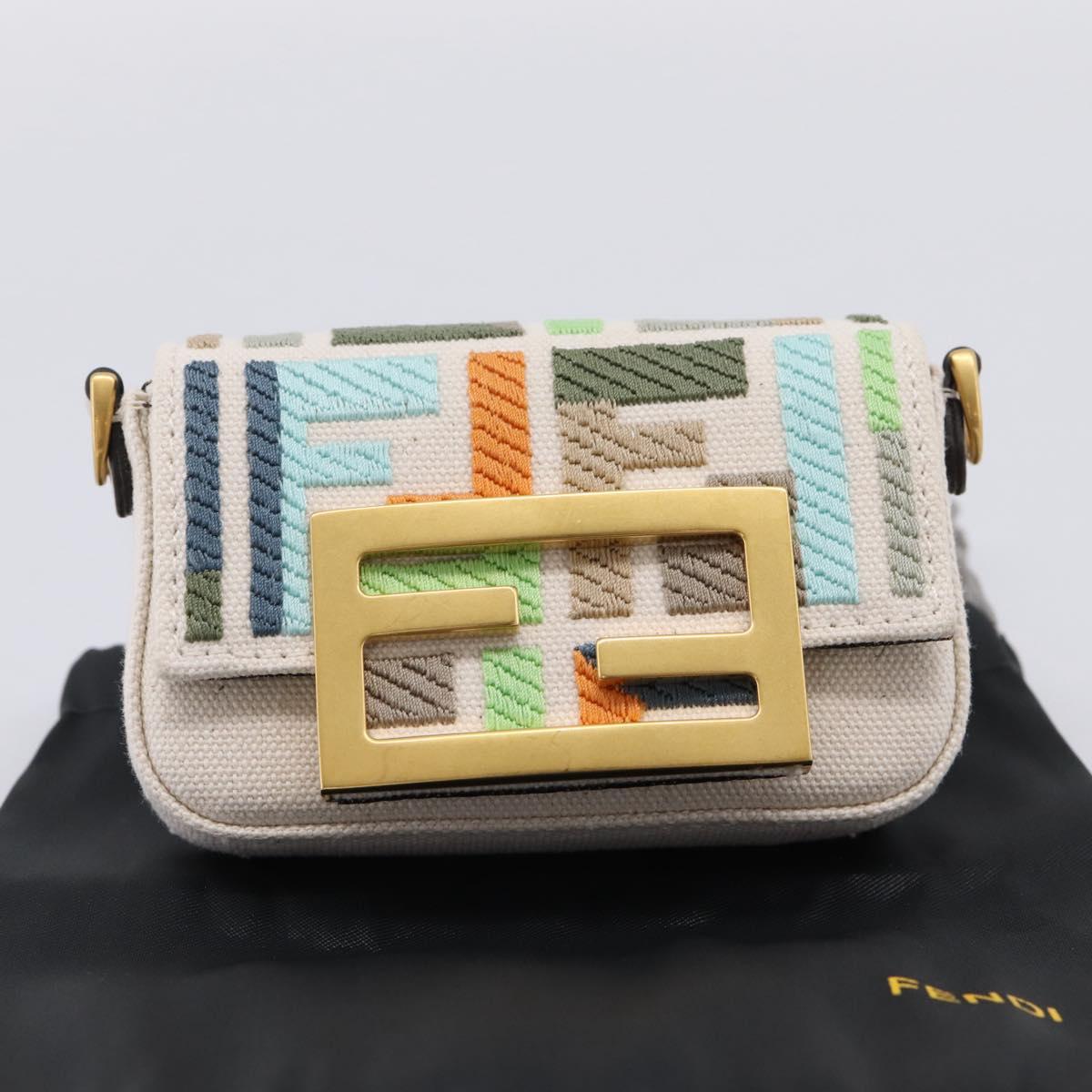 FENDI Zucca Canvas Nano Baguette Pouch Multicolor Auth 153326M