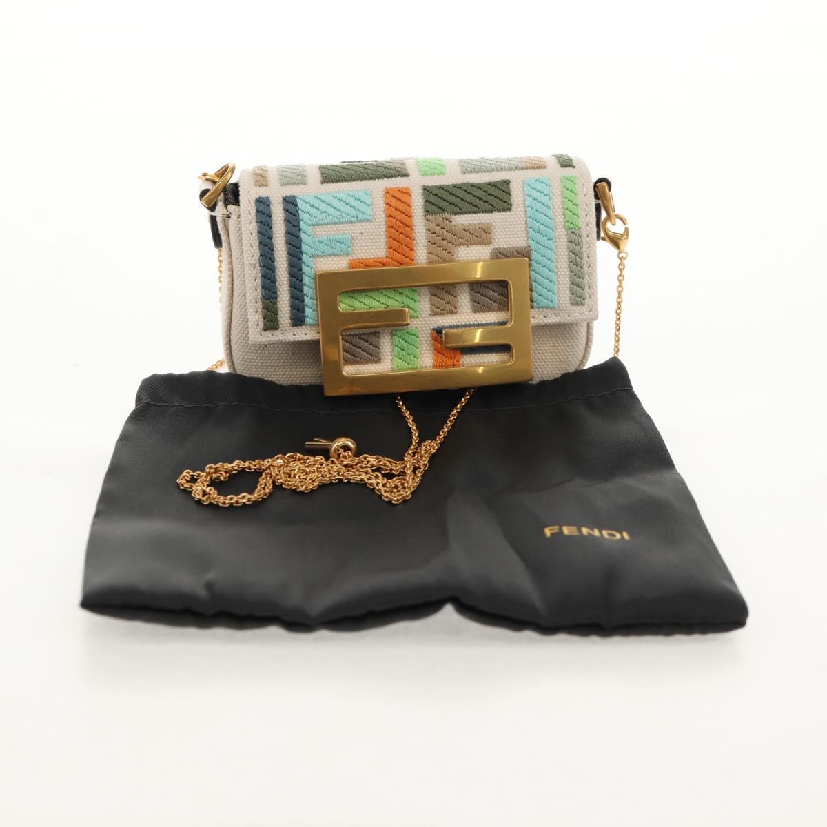 FENDI Zucca Canvas Nano Baguette Pouch Multicolor Auth 153326M