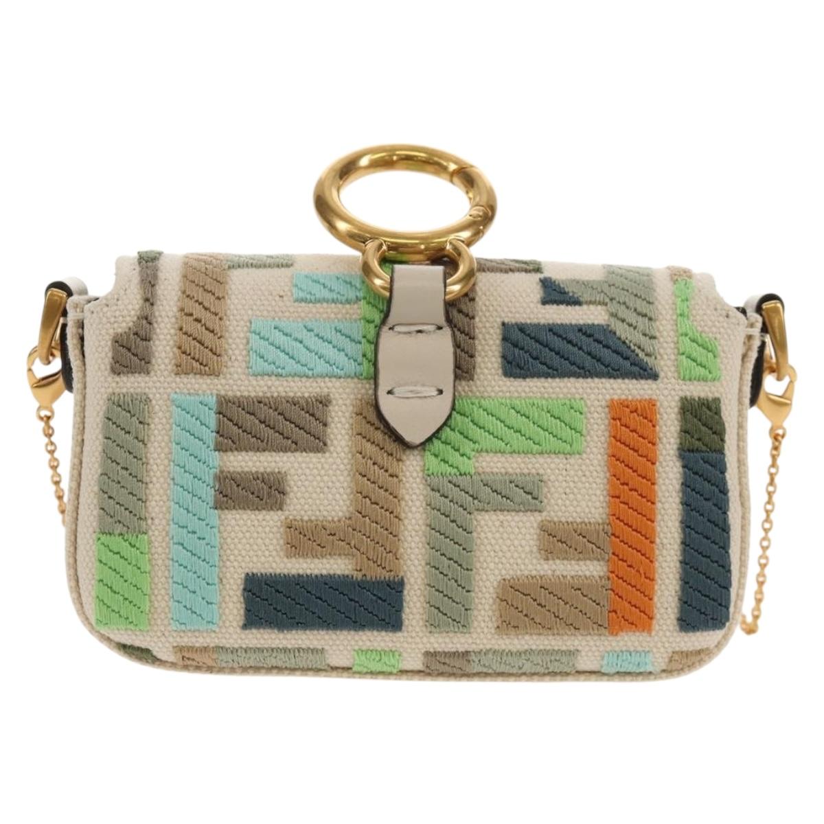FENDI Zucca Canvas Nano Baguette Pouch Multicolor Auth 153326M