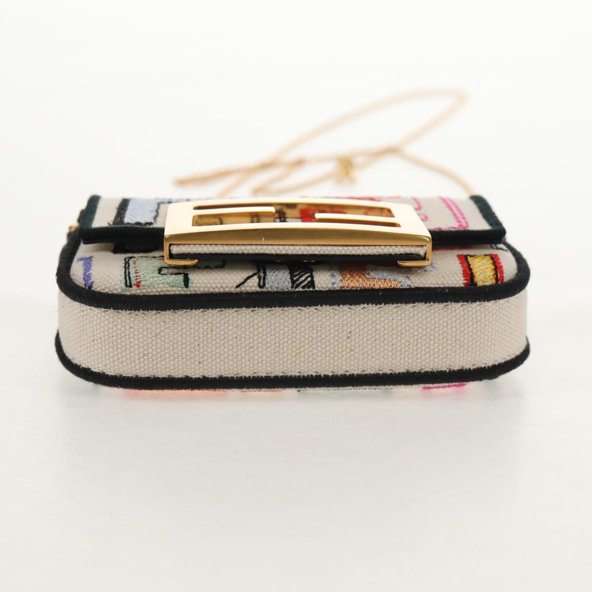FENDI Zucca Canvas Nano Baguette Pouch Multicolor Auth 153327M