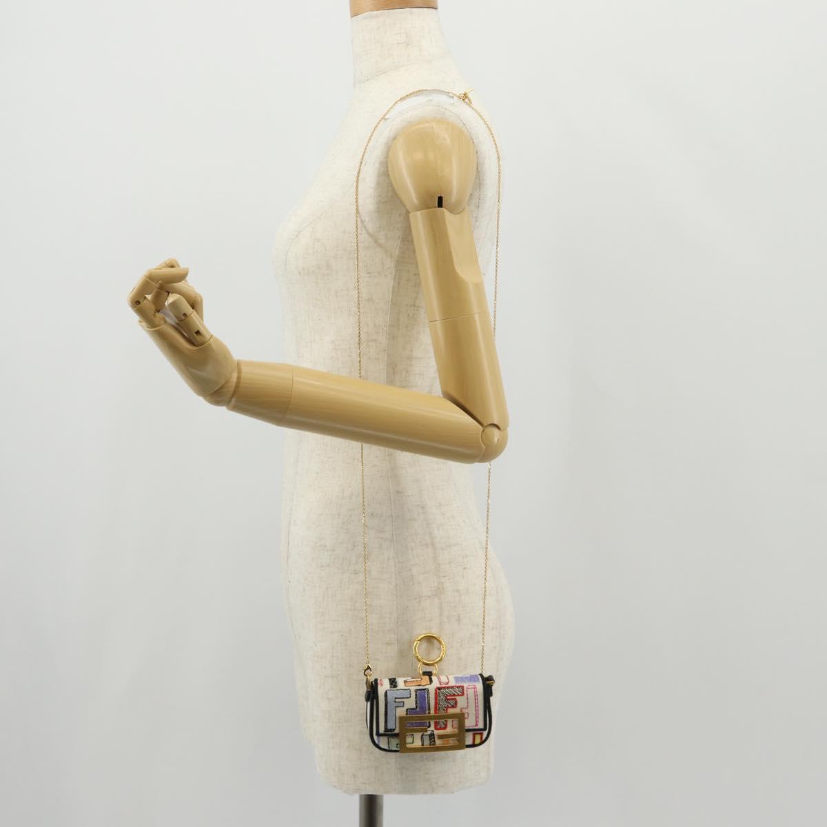 FENDI Zucca Canvas Nano Baguette Pouch Multicolor Auth 153327M