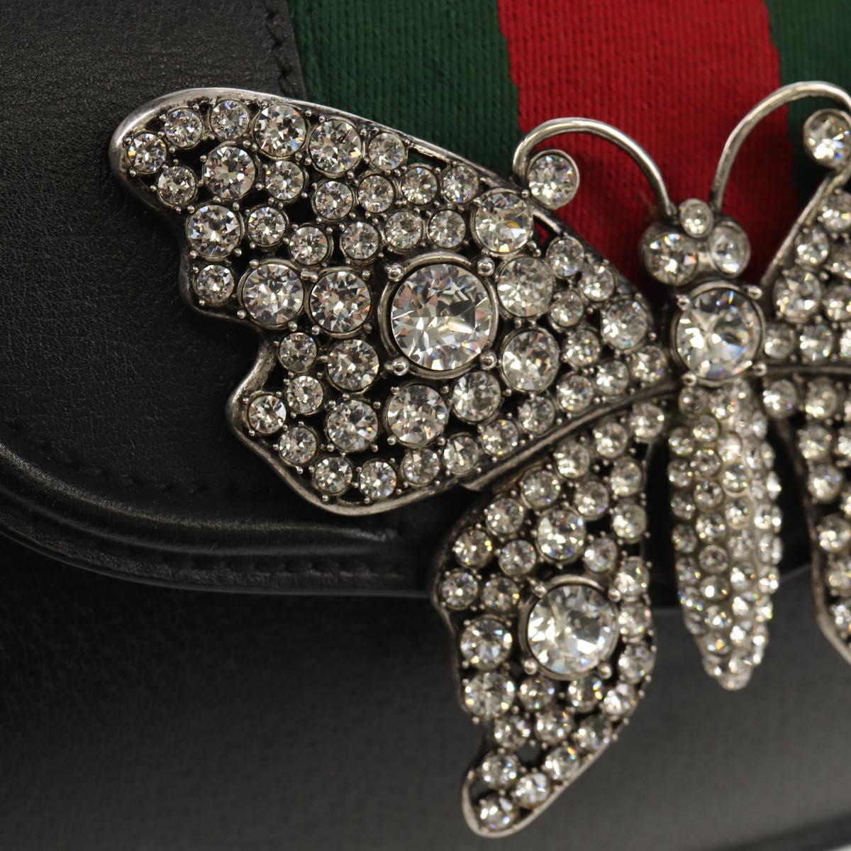 GUCCI Totem Butterfly Web Sherry Line Bag Leather Black 505387 Auth 153330SAM