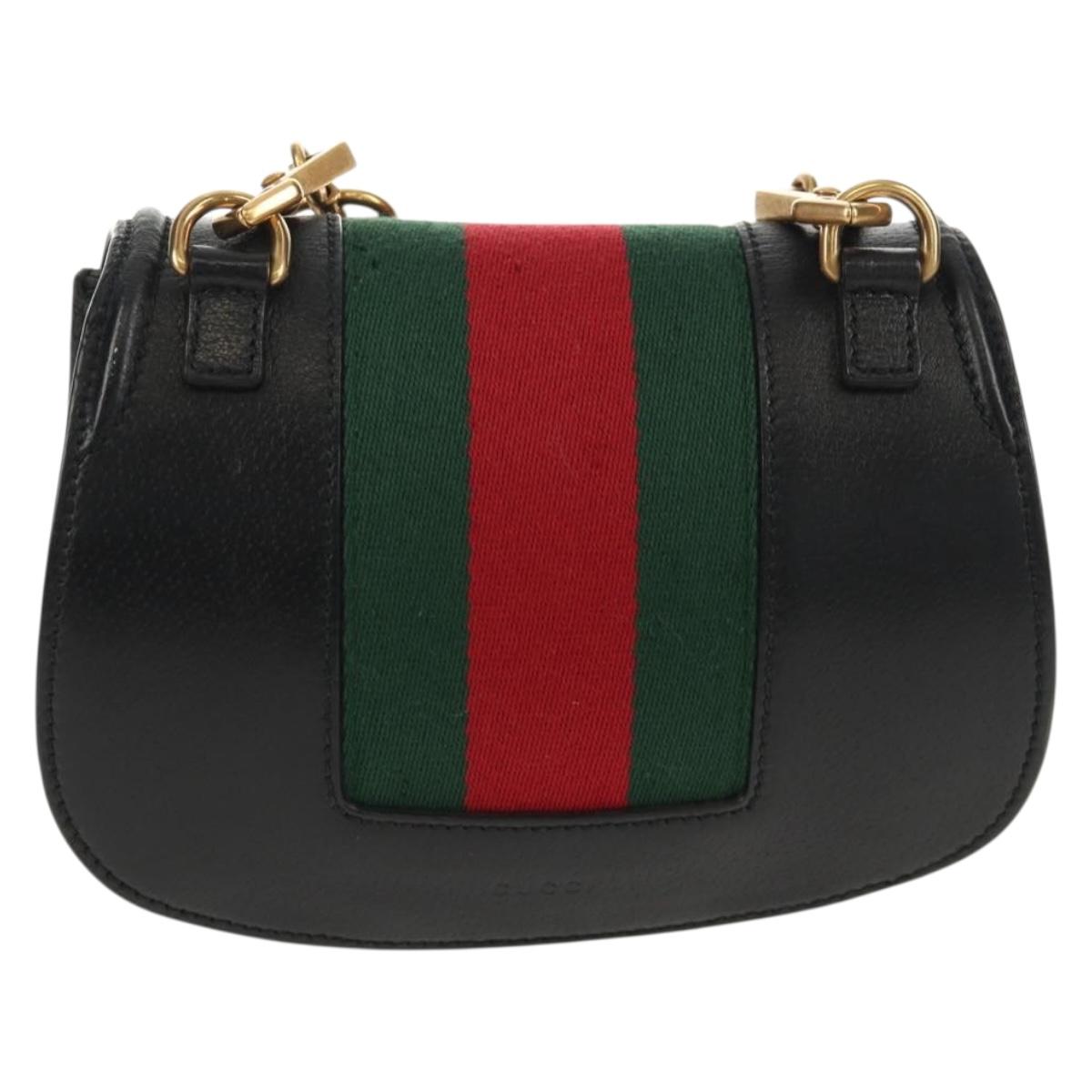 GUCCI Totem Butterfly Web Sherry Line Bag Leather Black 505387 Auth 153330SAM