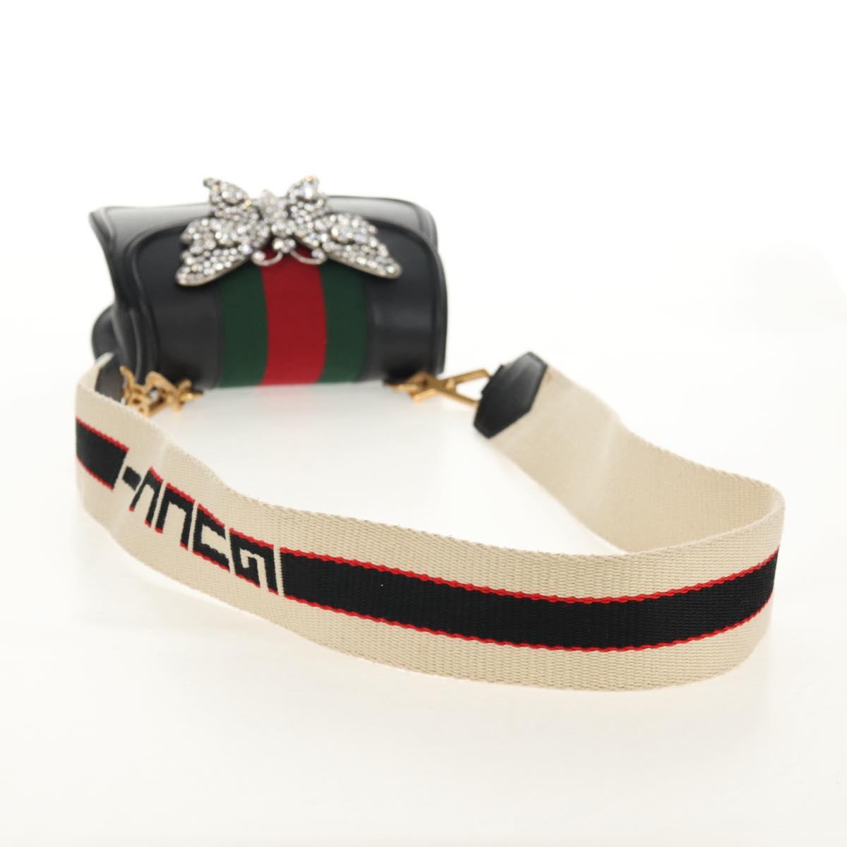 GUCCI Totem Butterfly Web Sherry Line Bag Leather Black 505387 Auth 153330SAM