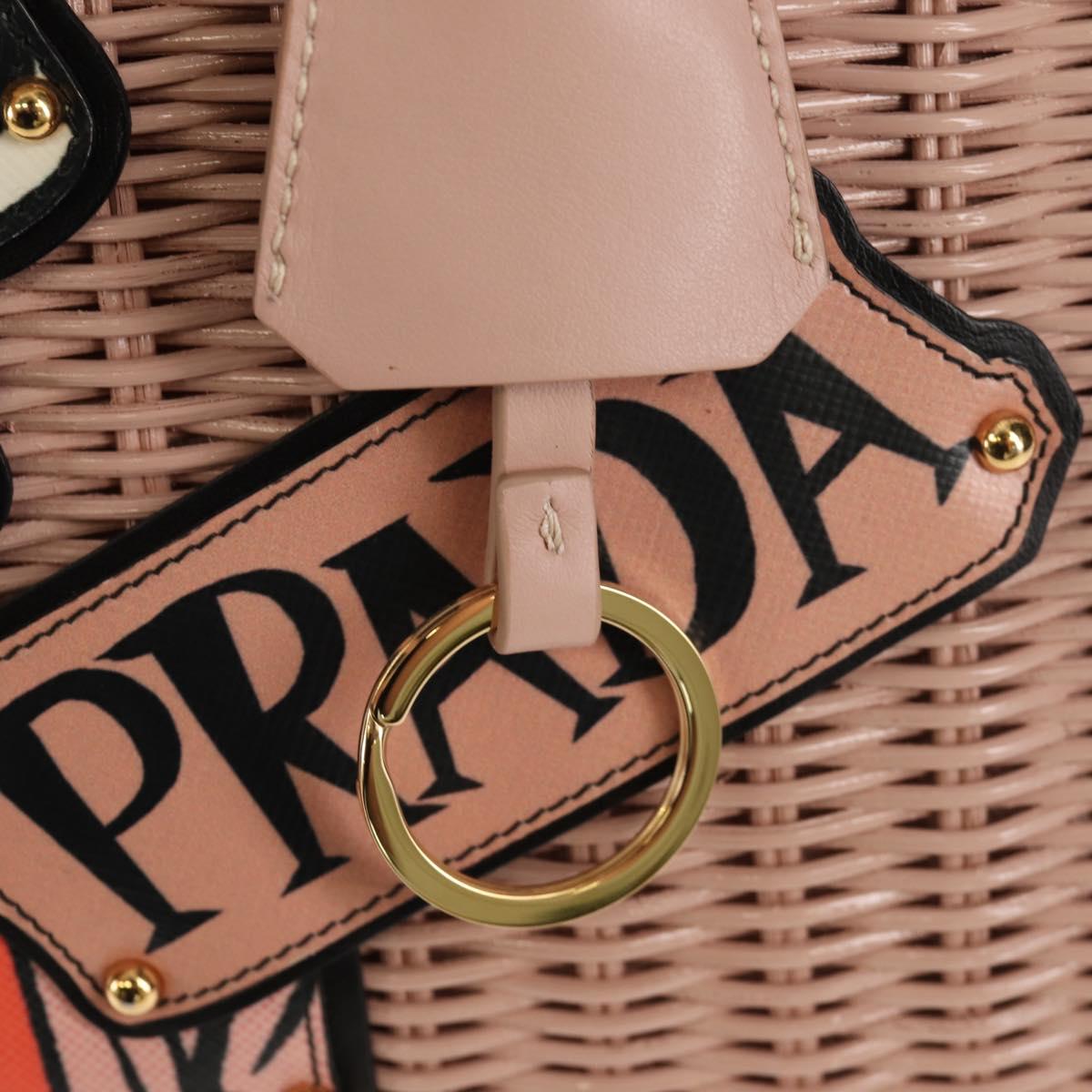 PRADA MIDOLLINO PATCH Wicker Basket Bag Bag Rattan Pink Gold 1BG835 Auth 153331V