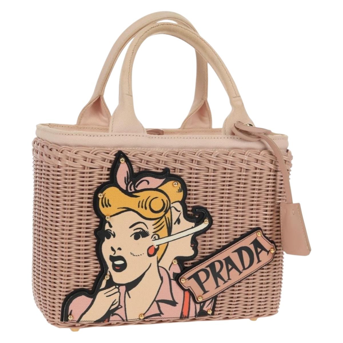 PRADA MIDOLLINO PATCH Wicker Basket Bag Bag Rattan Pink Gold 1BG835 Auth 153331V