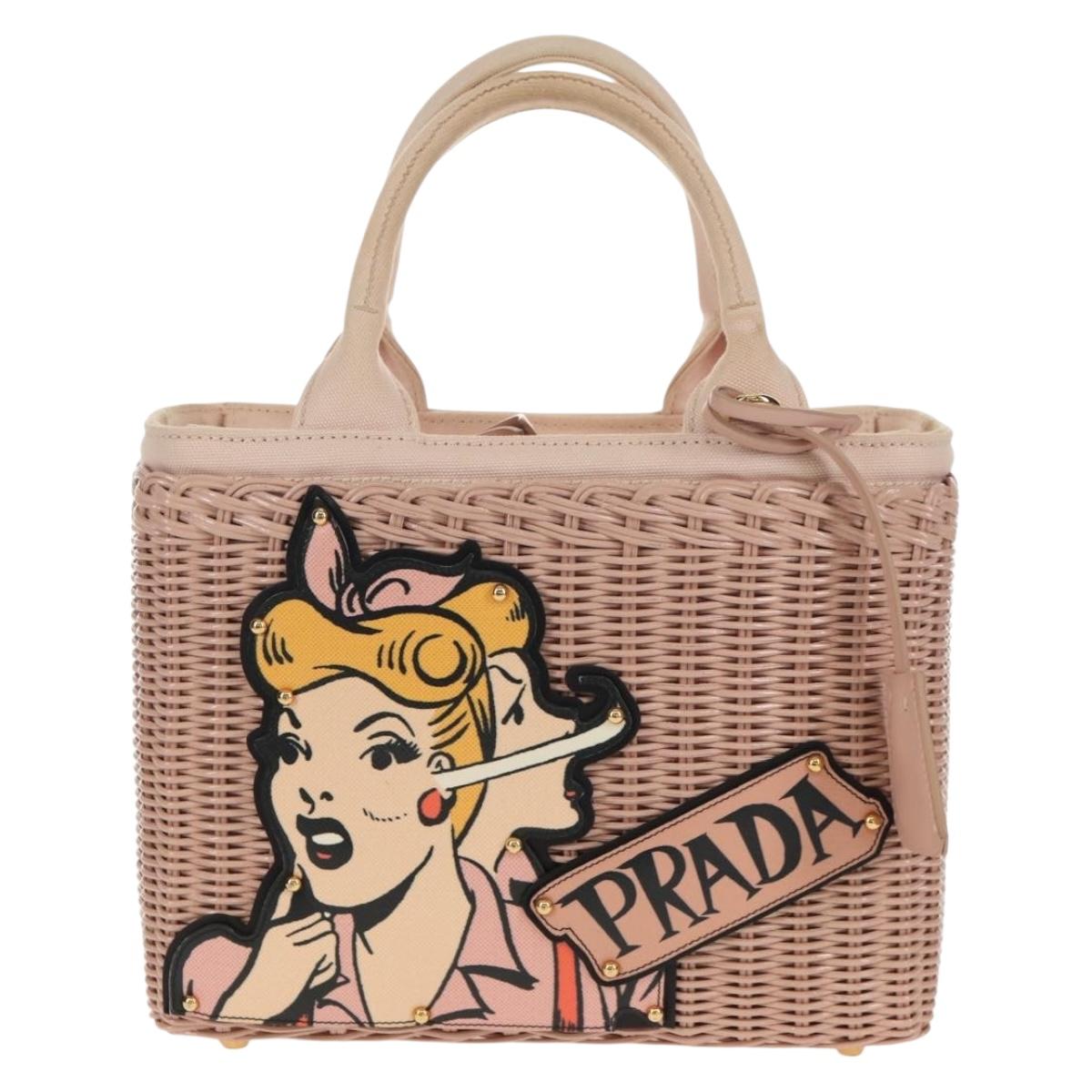 PRADA MIDOLLINO PATCH Wicker Basket Bag Bag Rattan Pink Gold 1BG835 Auth 153331V