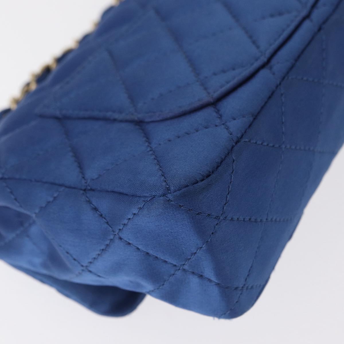 CHANEL Matelasse 20 Chain Shoulder Bag Satin Blue Gold CC Auth 153332SM