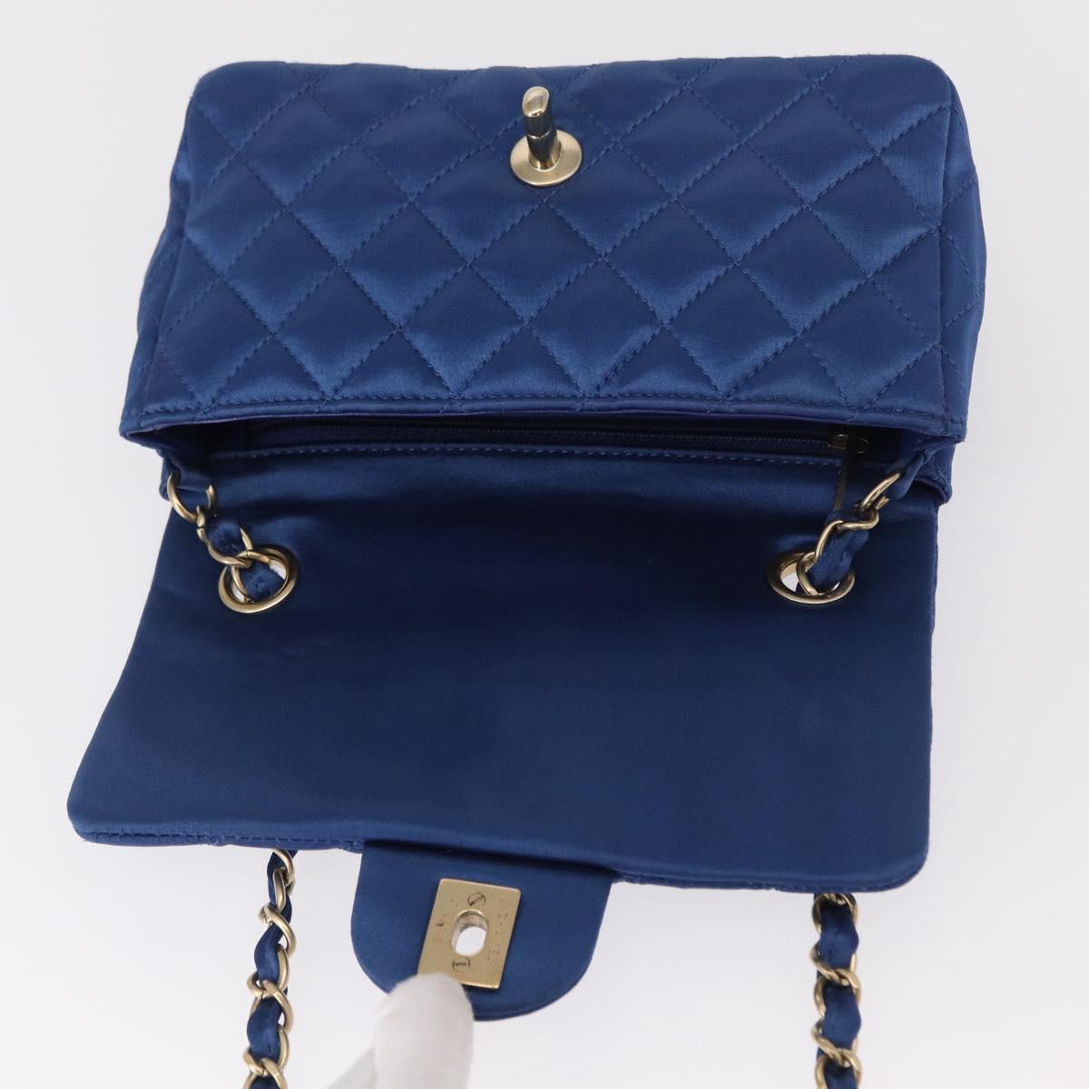 CHANEL Matelasse 20 Chain Shoulder Bag Satin Blue Gold CC Auth 153332SM