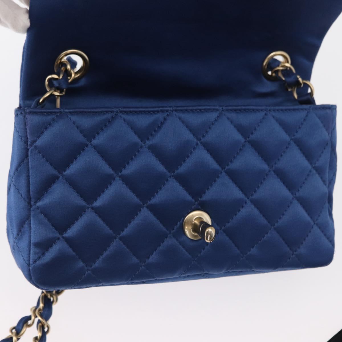 CHANEL Matelasse 20 Chain Shoulder Bag Satin Blue Gold CC Auth 153332SM