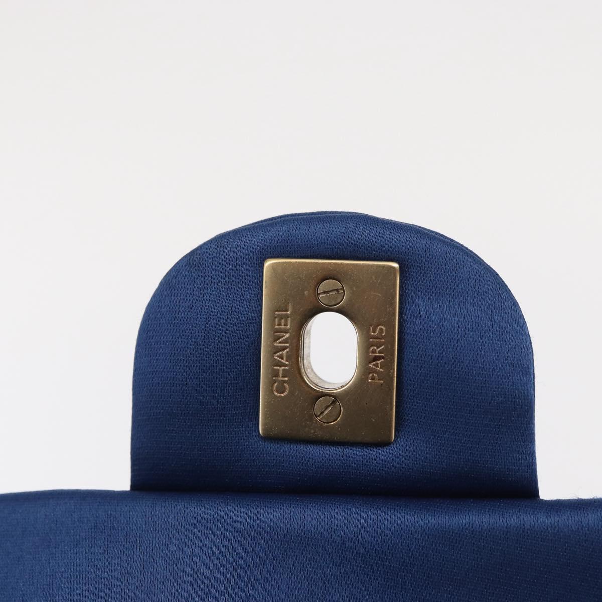 CHANEL Matelasse 20 Chain Shoulder Bag Satin Blue Gold CC Auth 153332SM