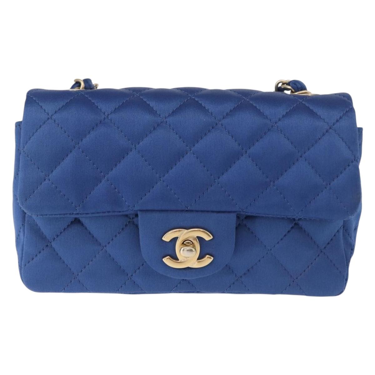 CHANEL Matelasse 20 Chain Shoulder Bag Satin Blue Gold CC Auth 153332SM