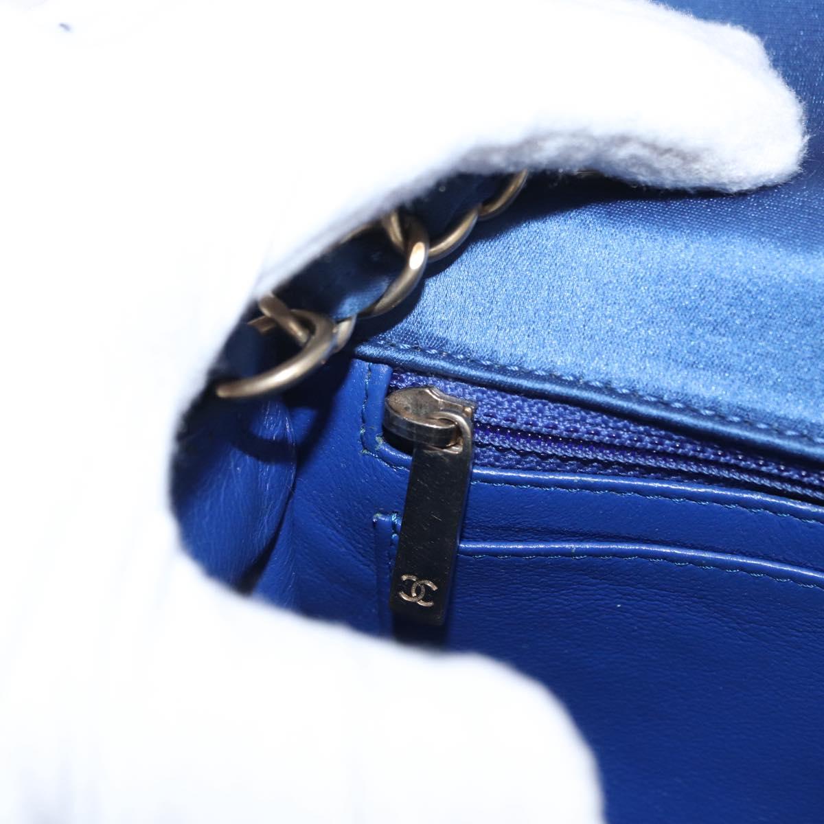 CHANEL Matelasse 20 Chain Shoulder Bag Satin Blue Gold CC Auth 153332SM