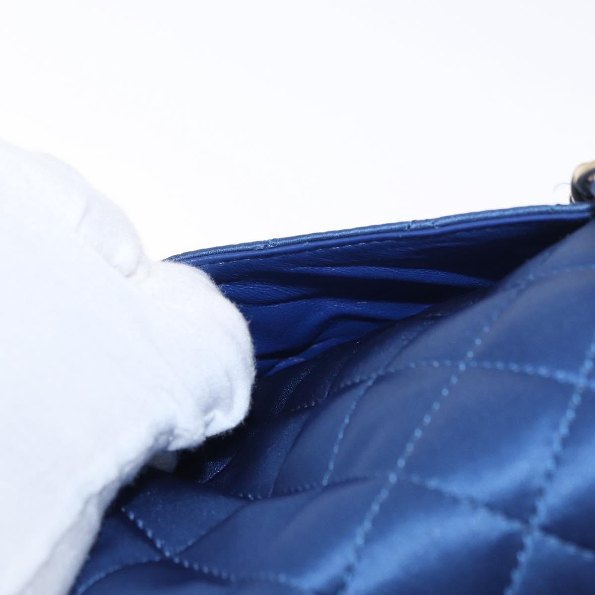 CHANEL Matelasse 20 Chain Shoulder Bag Satin Blue Gold CC Auth 153332SM