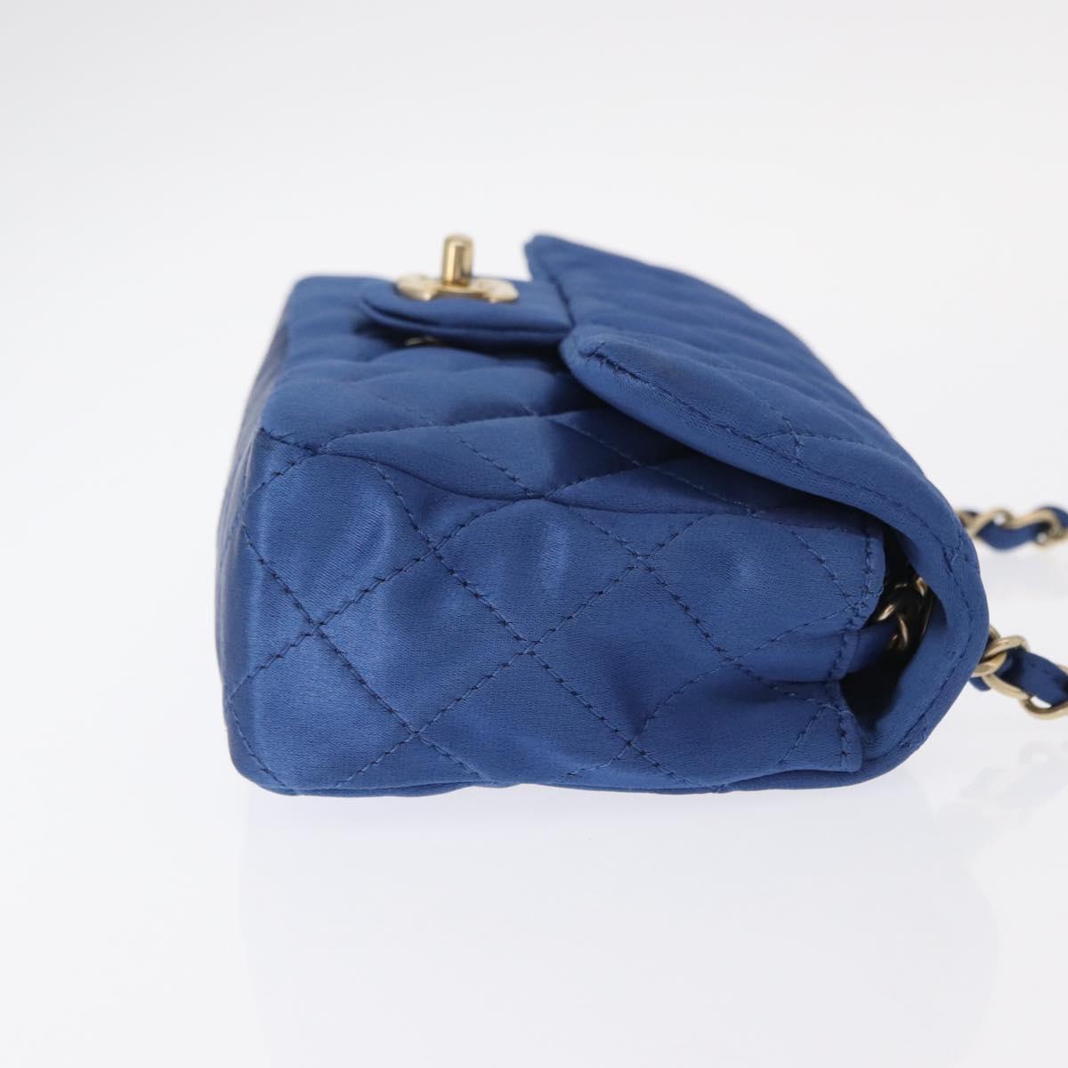 CHANEL Matelasse 20 Chain Shoulder Bag Satin Blue Gold CC Auth 153332SM