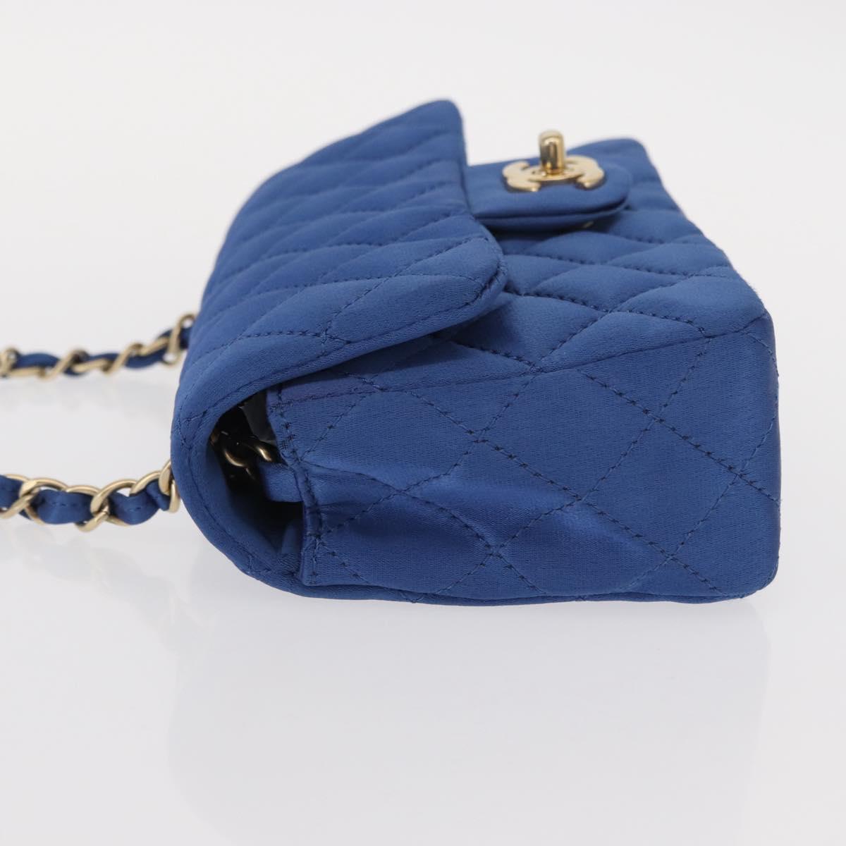 CHANEL Matelasse 20 Chain Shoulder Bag Satin Blue Gold CC Auth 153332SM