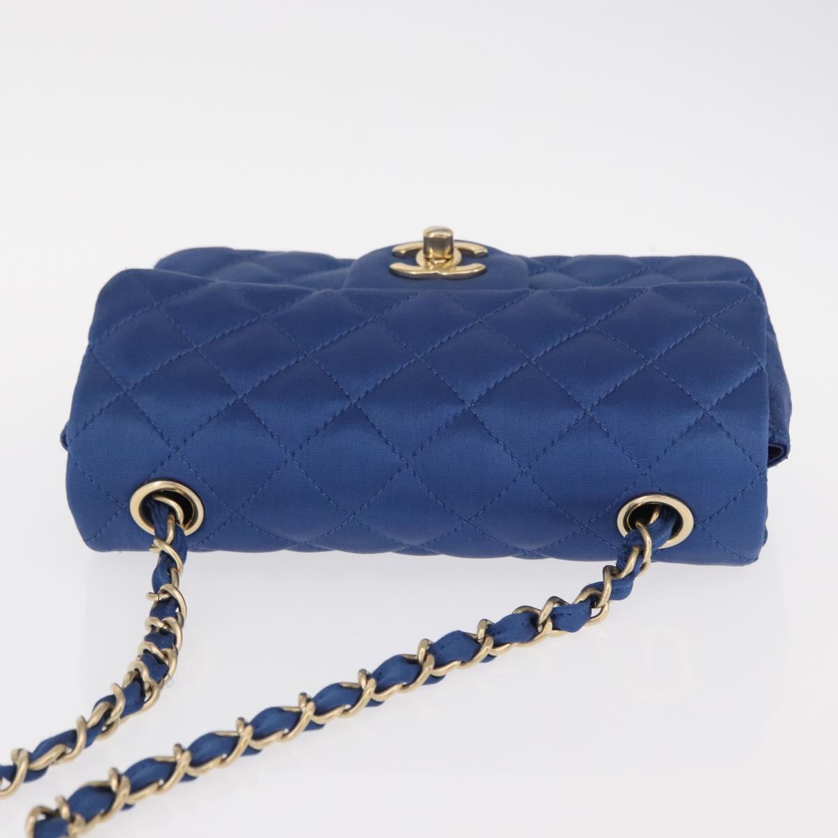 CHANEL Matelasse 20 Chain Shoulder Bag Satin Blue Gold CC Auth 153332SM