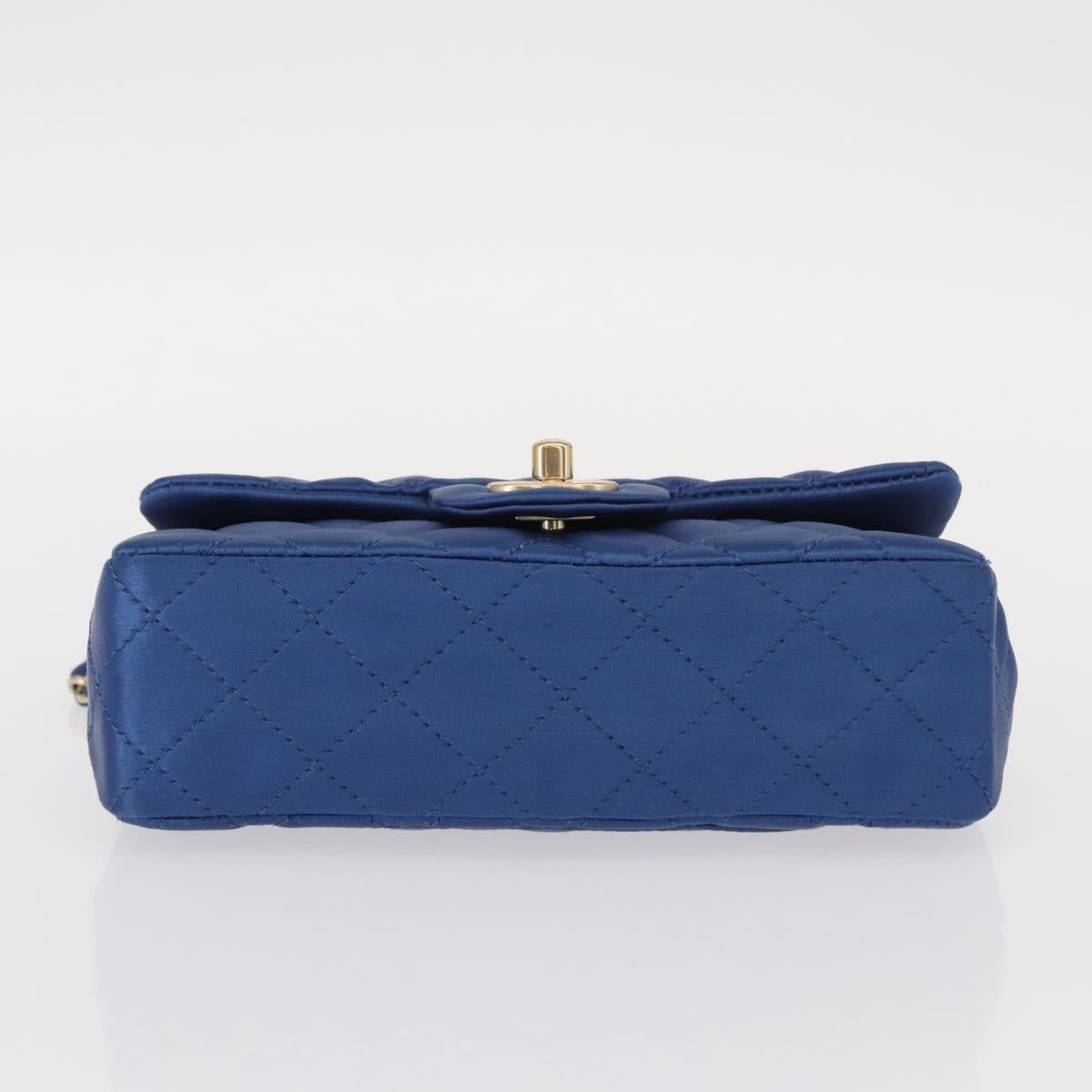 CHANEL Matelasse 20 Chain Shoulder Bag Satin Blue Gold CC Auth 153332SM