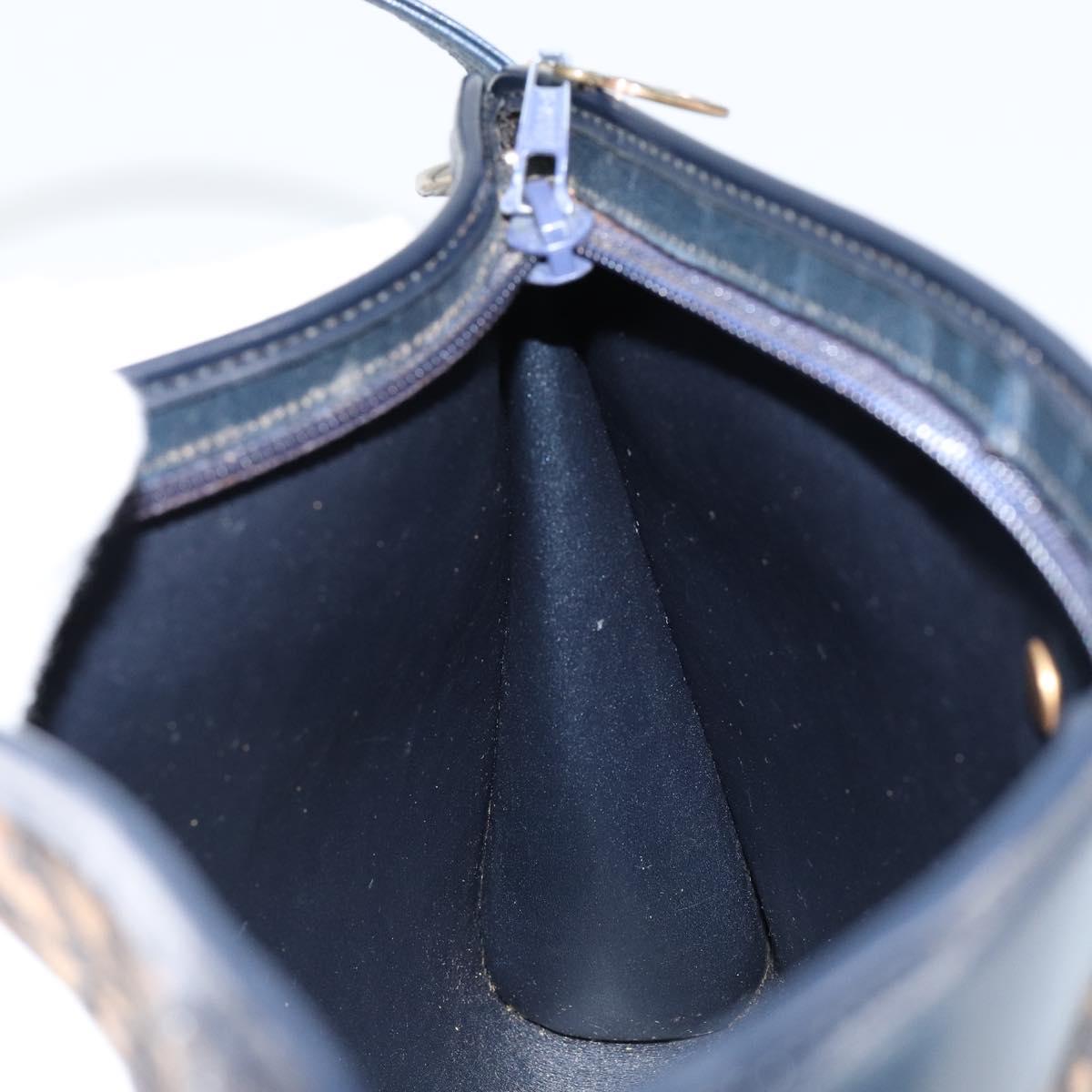 Christian Dior Trotter Canvas Shoulder Bag Navy Gold Auth 153348