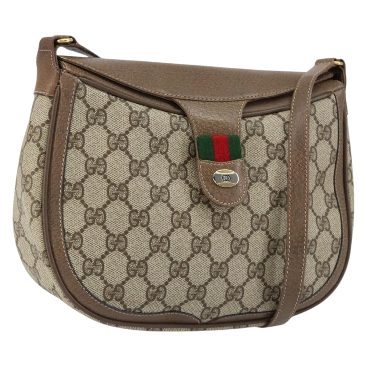 GUCCI GG Supreme Web Sherry Line Bag PVC Beige Gold 10 02 056 Auth 153349