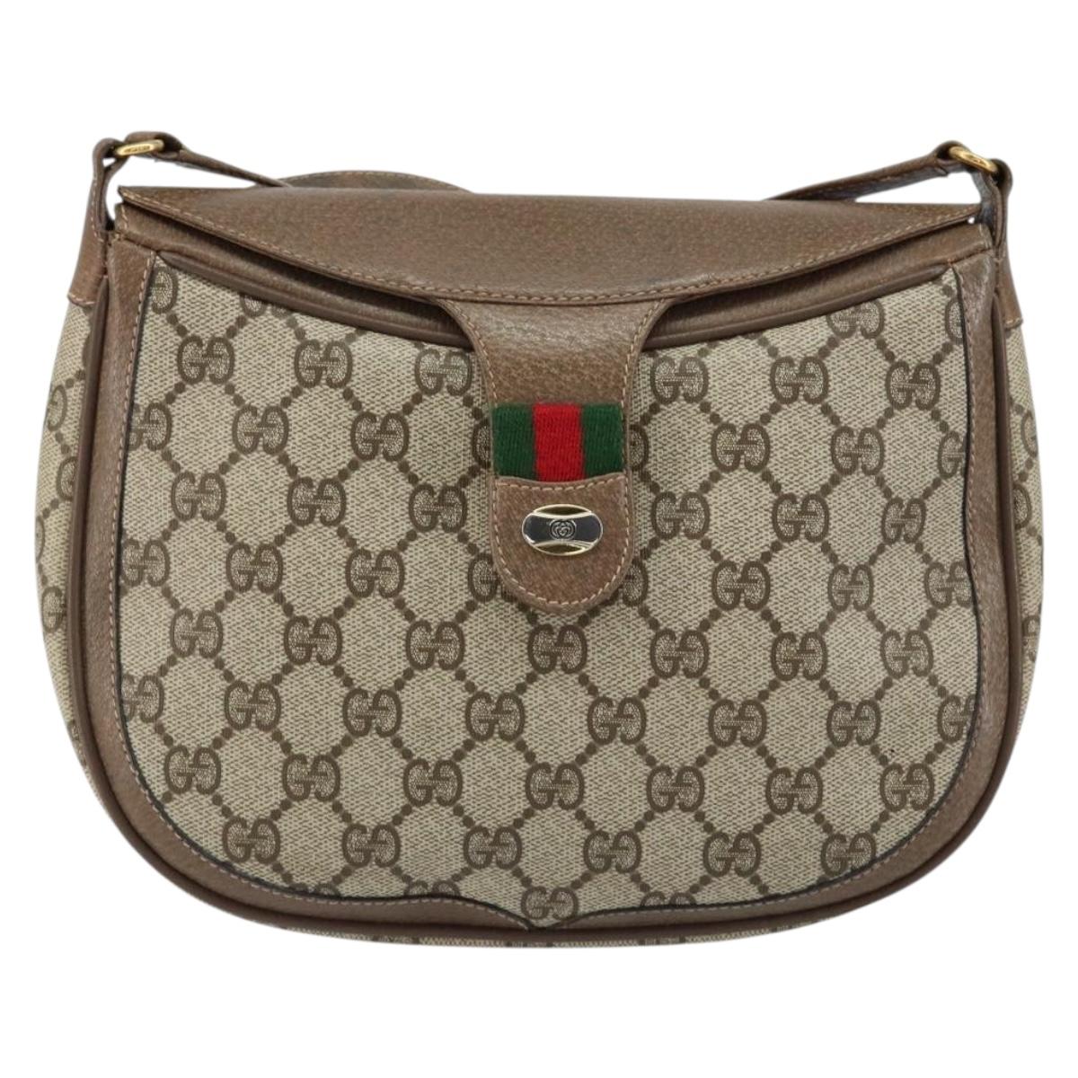 GUCCI GG Supreme Web Sherry Line Bag PVC Beige Gold 10 02 056 Auth 153349