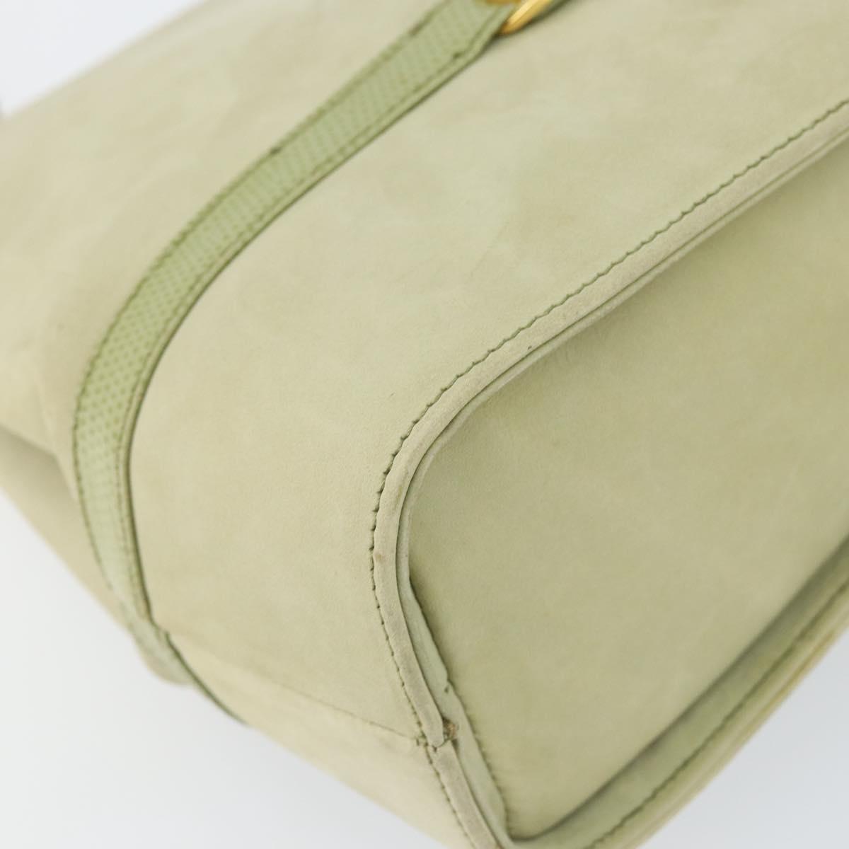 Salvatore Ferragamo Vala Shoulder Bag Suede Gold Light green Auth 153351