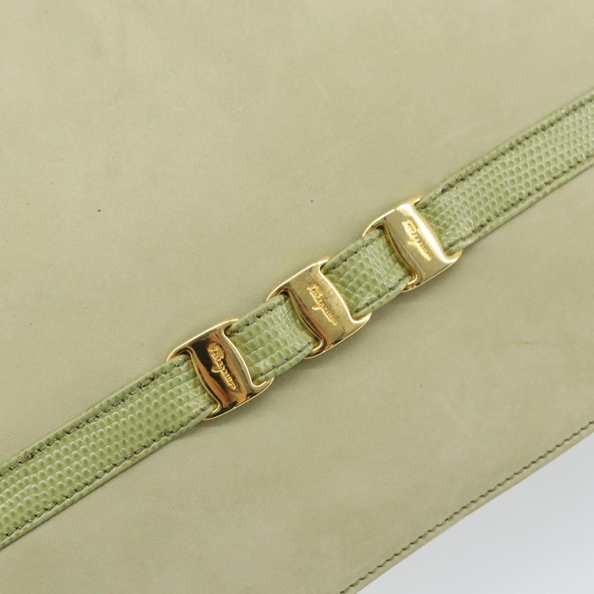 Salvatore Ferragamo Vala Shoulder Bag Suede Gold Light green Auth 153351