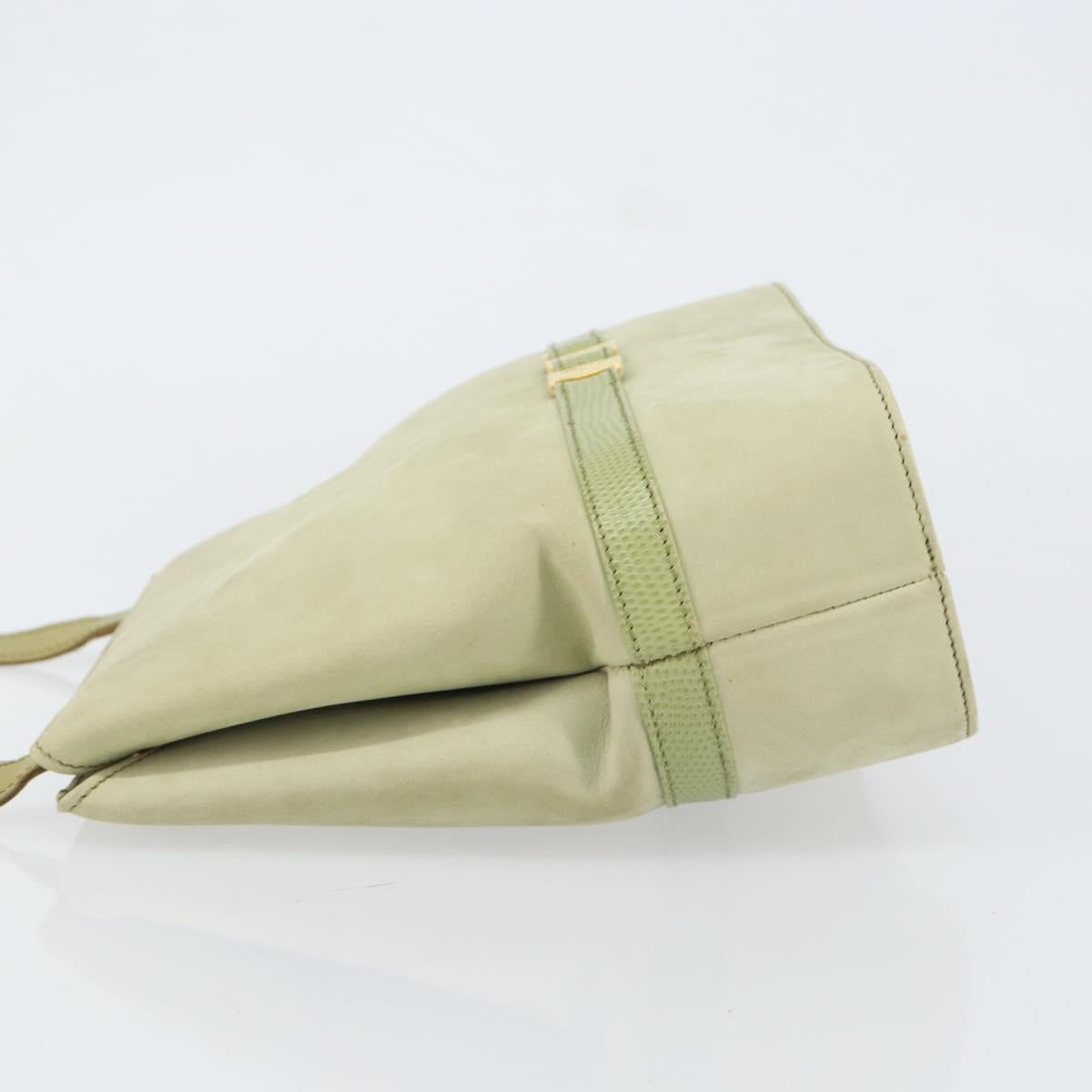 Salvatore Ferragamo Vala Shoulder Bag Suede Gold Light green Auth 153351