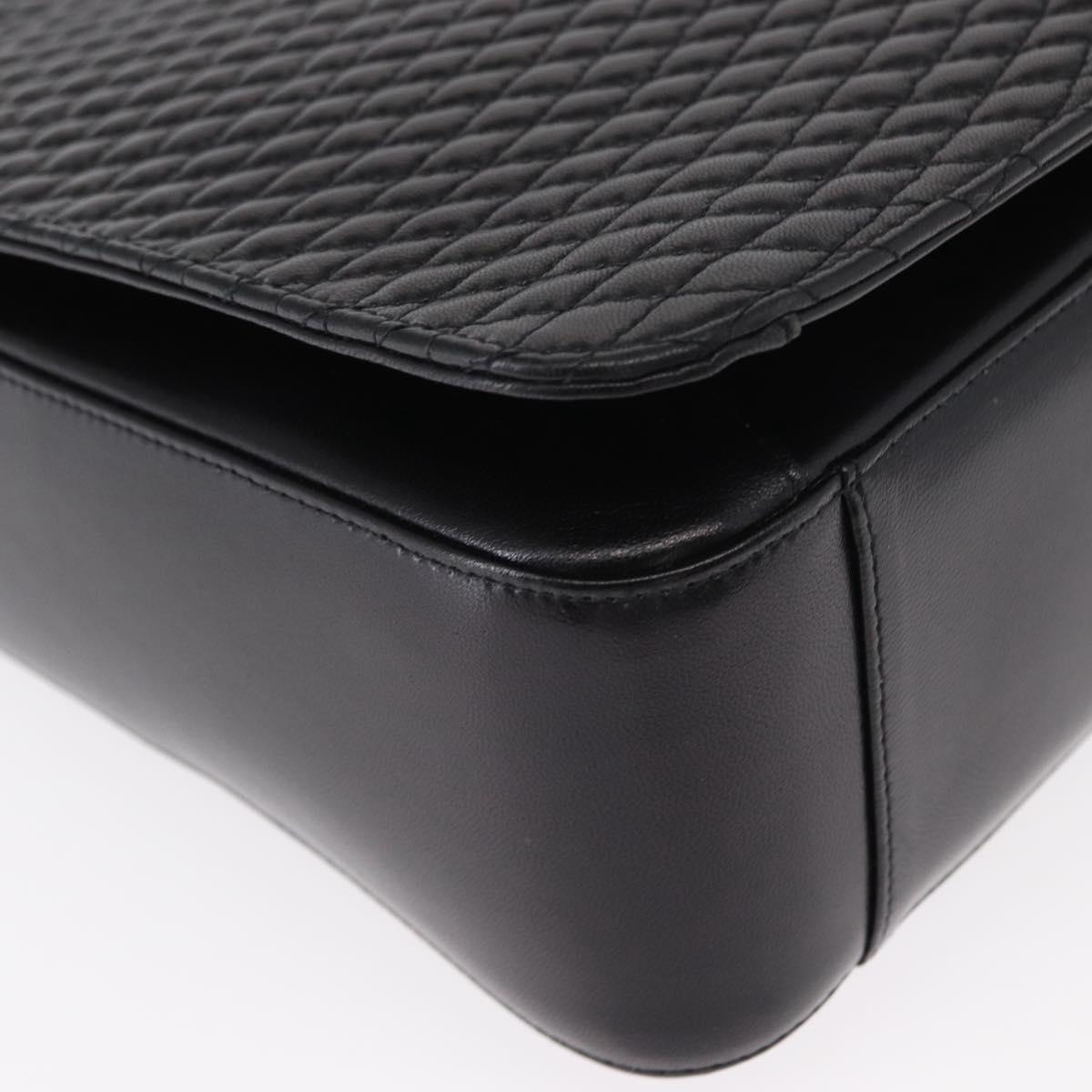 BALLY Quilted Shoulder Bag Leather Black Gold Auth 153353