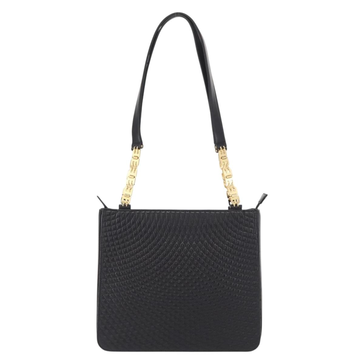 BALLY Quilted Shoulder Bag Leather Black Gold Auth 153353