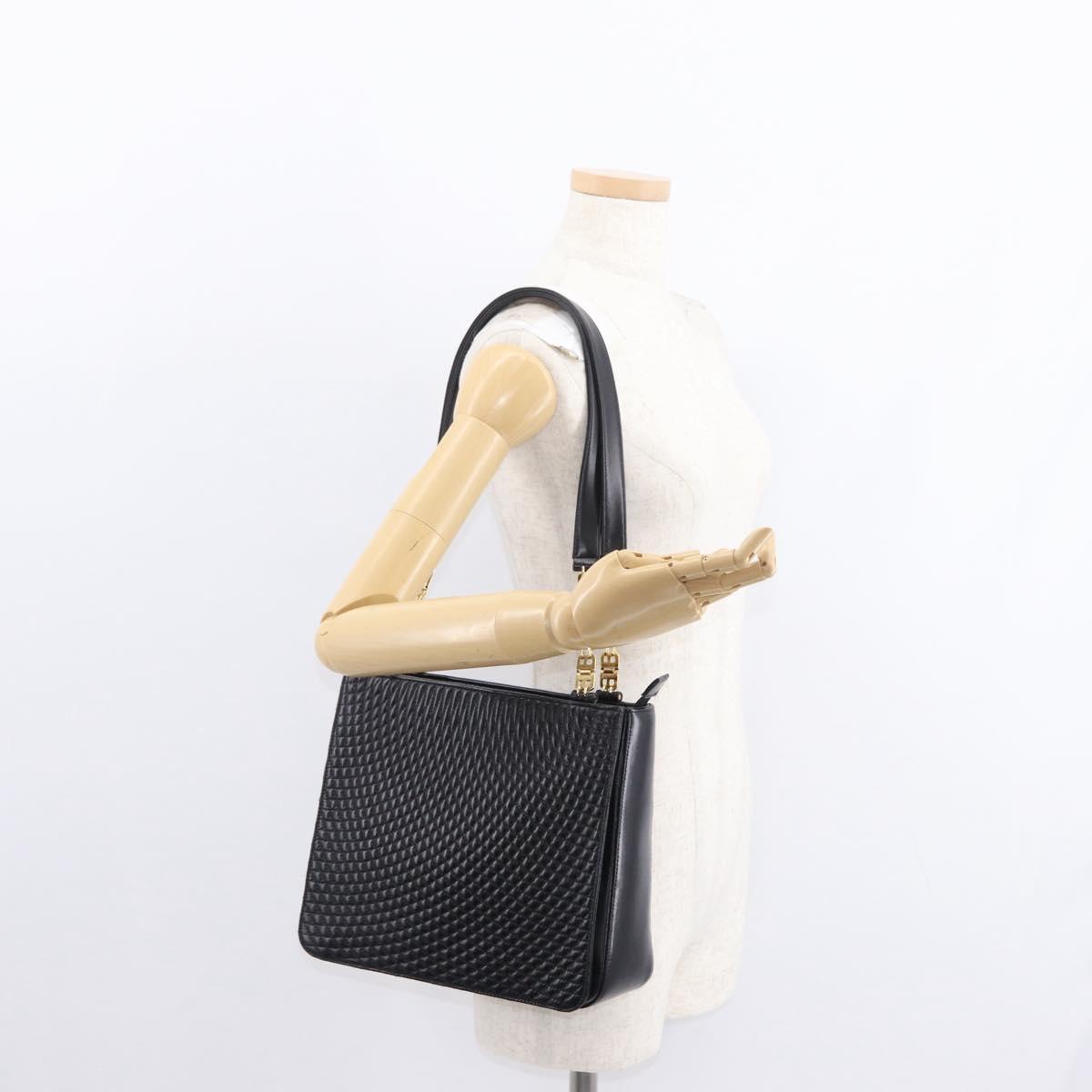 BALLY Quilted Shoulder Bag Leather Black Gold Auth 153353