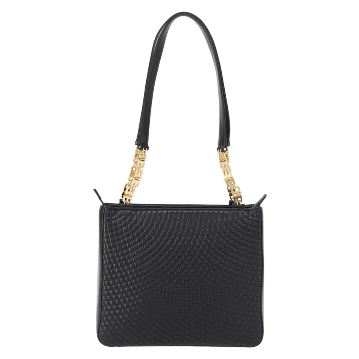 BALLY Quilted Shoulder Bag Leather Black Gold Auth 153353