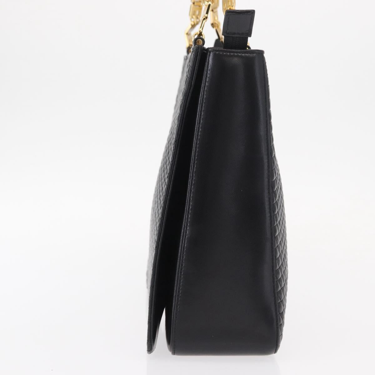 BALLY Quilted Shoulder Bag Leather Black Gold Auth 153353