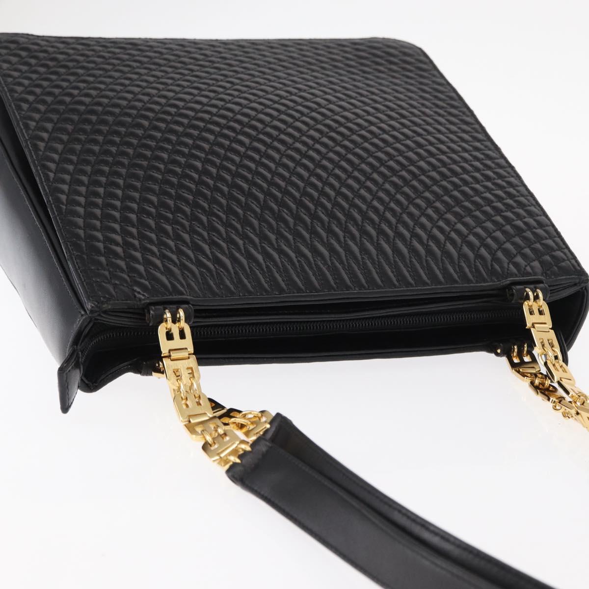 BALLY Quilted Shoulder Bag Leather Black Gold Auth 153353