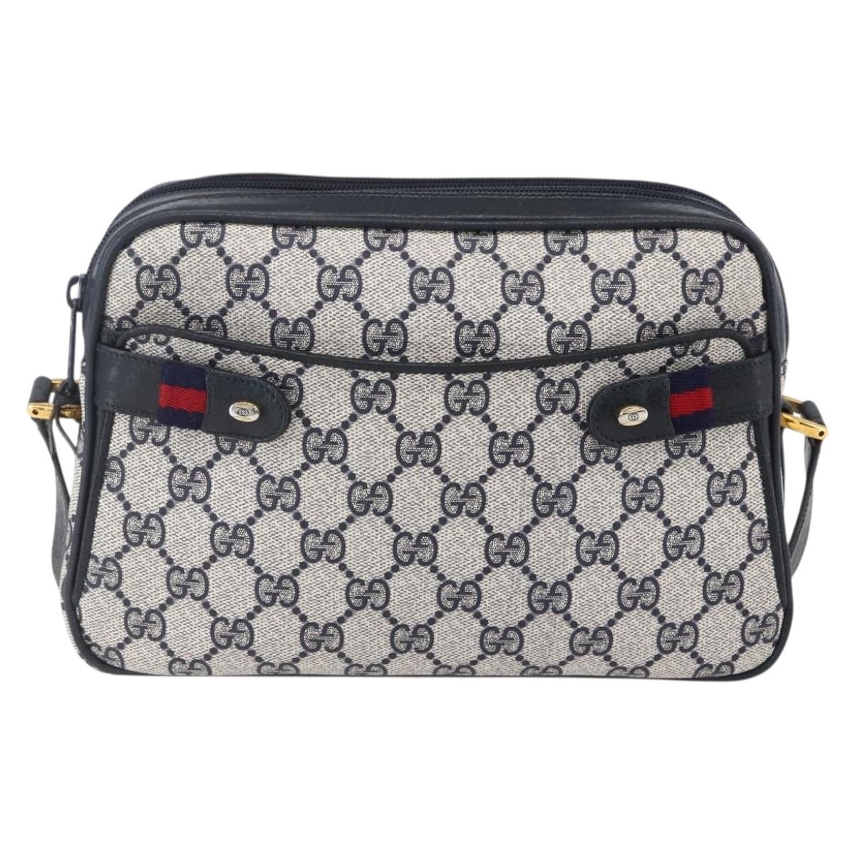 GUCCI GG Supreme Sherry Line Shoulder Bag PVC Navy Gold 904 02 049 Auth 153358